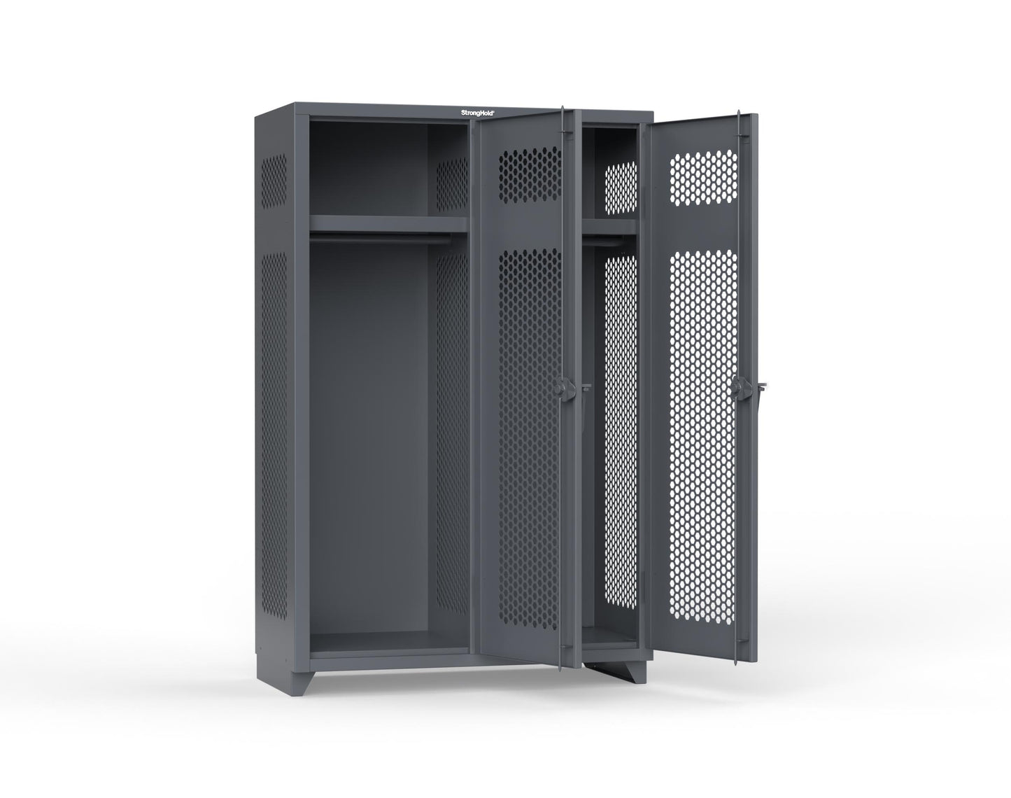 Extra Heavy Duty 14 GA Ventilated Single-Tier Locker with Shelf and Hanger Rod, 2 Compartments - 48 in. W x 24 in. D x 75 in. H - 46-2H-24-1T-L-7024