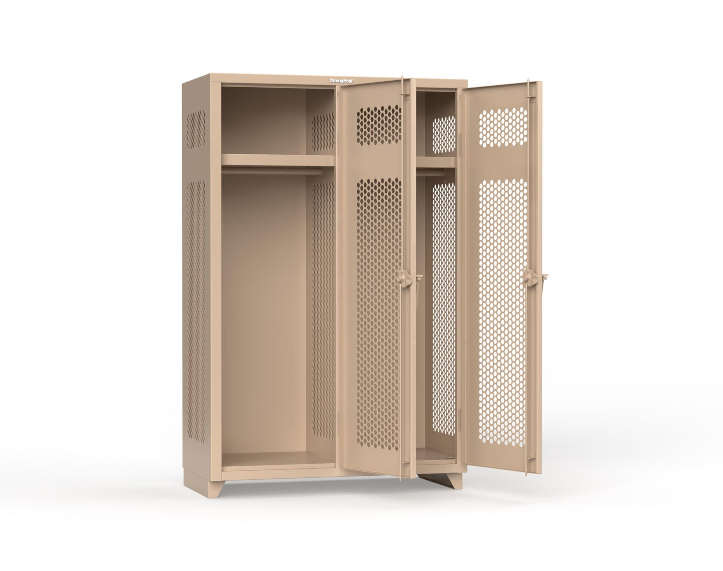 Extra Heavy Duty 14 GA Ventilated Single-Tier Locker with Shelf and Hanger Rod, 2 Compartments - 48 in. W x 24 in. D x 75 in. H - 46-2H-24-1T-L-1019