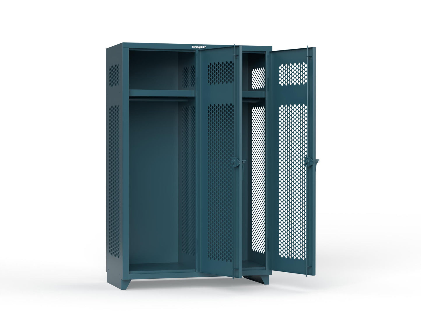 Extra Heavy Duty 14 GA Ventilated Single-Tier Locker with Shelf and Hanger Rod, 2 Compartments - 48 in. W x 24 in. D x 75 in. H - 46-2H-24-1T-L-5001