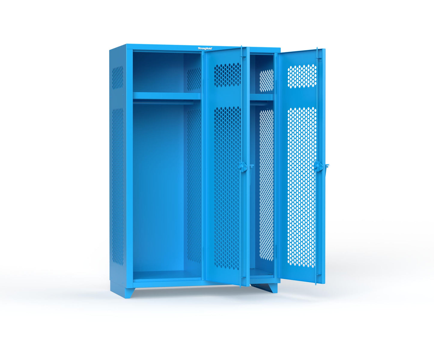 Extra Heavy Duty 14 GA Ventilated Single-Tier Locker with Shelf and Hanger Rod, 2 Compartments - 48 in. W x 24 in. D x 75 in. H - 46-2H-24-1T-L-5012