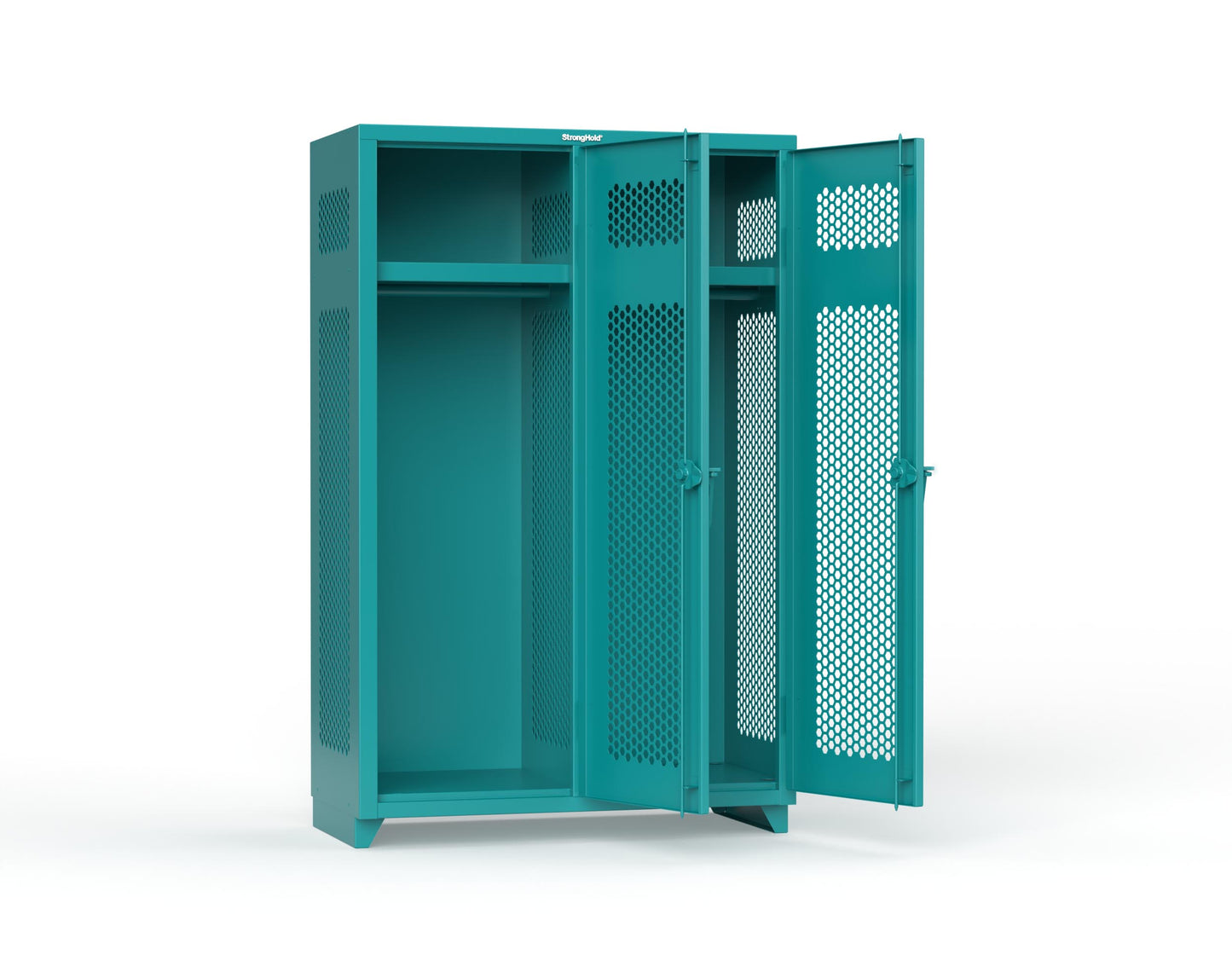 Extra Heavy Duty 14 GA Ventilated Single-Tier Locker with Shelf and Hanger Rod, 2 Compartments - 48 in. W x 24 in. D x 75 in. H - 46-2H-24-1T-L-5021