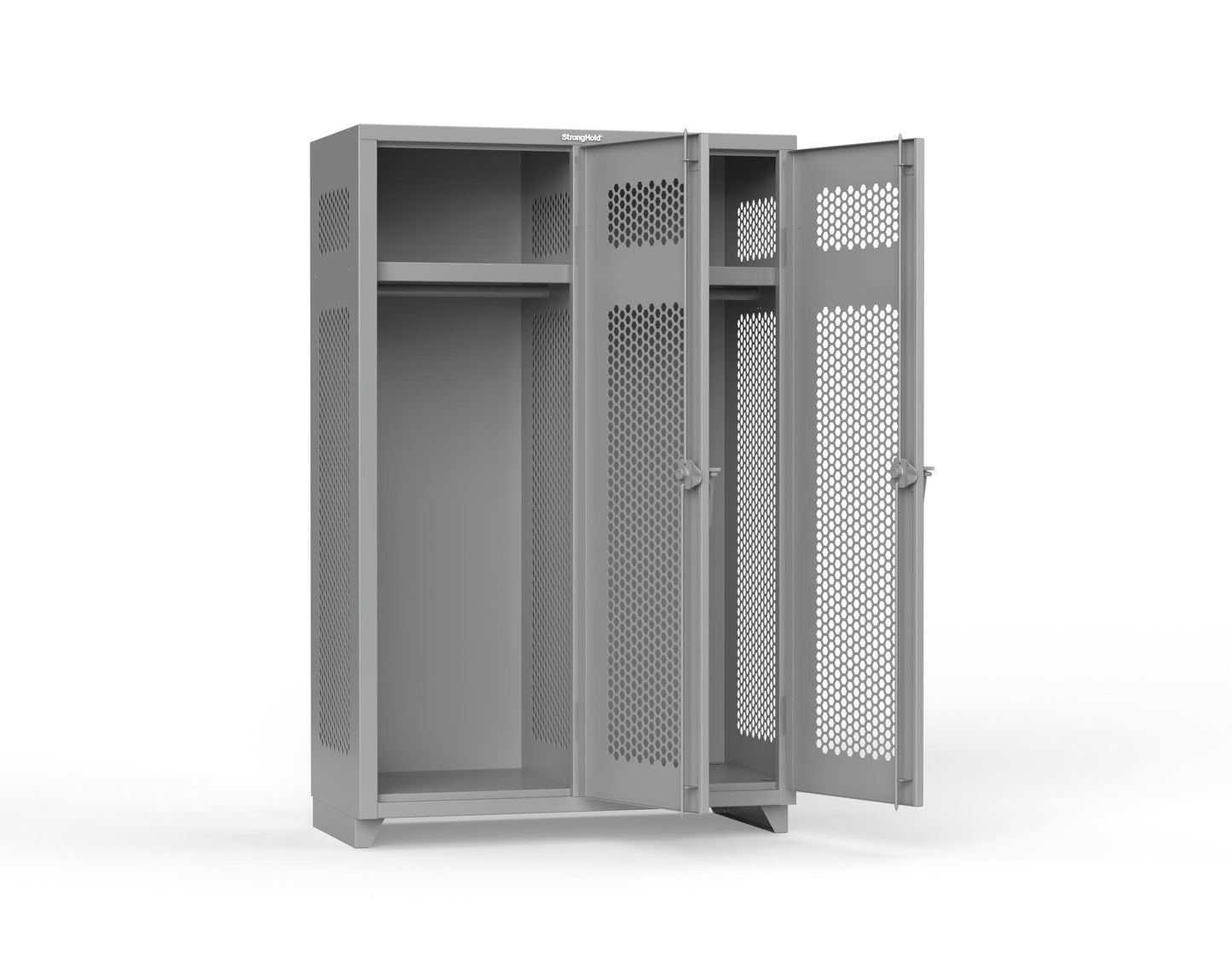 Extra Heavy Duty 14 GA Ventilated Single-Tier Locker with Shelf and Hanger Rod, 2 Compartments - 48 in. W x 24 in. D x 75 in. H - 46-2H-24-1T-L-7037
