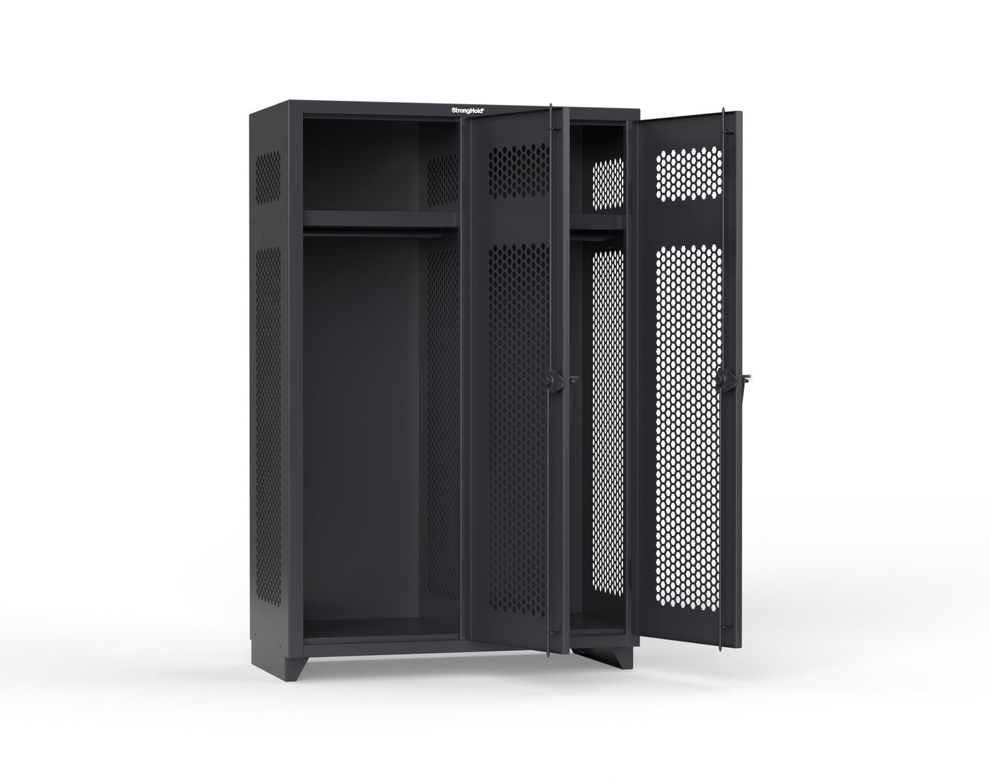Extra Heavy Duty 14 GA Ventilated Single-Tier Locker with Shelf and Hanger Rod, 2 Compartments - 48 in. W x 24 in. D x 75 in. H - 46-2H-24-1T-L-9005