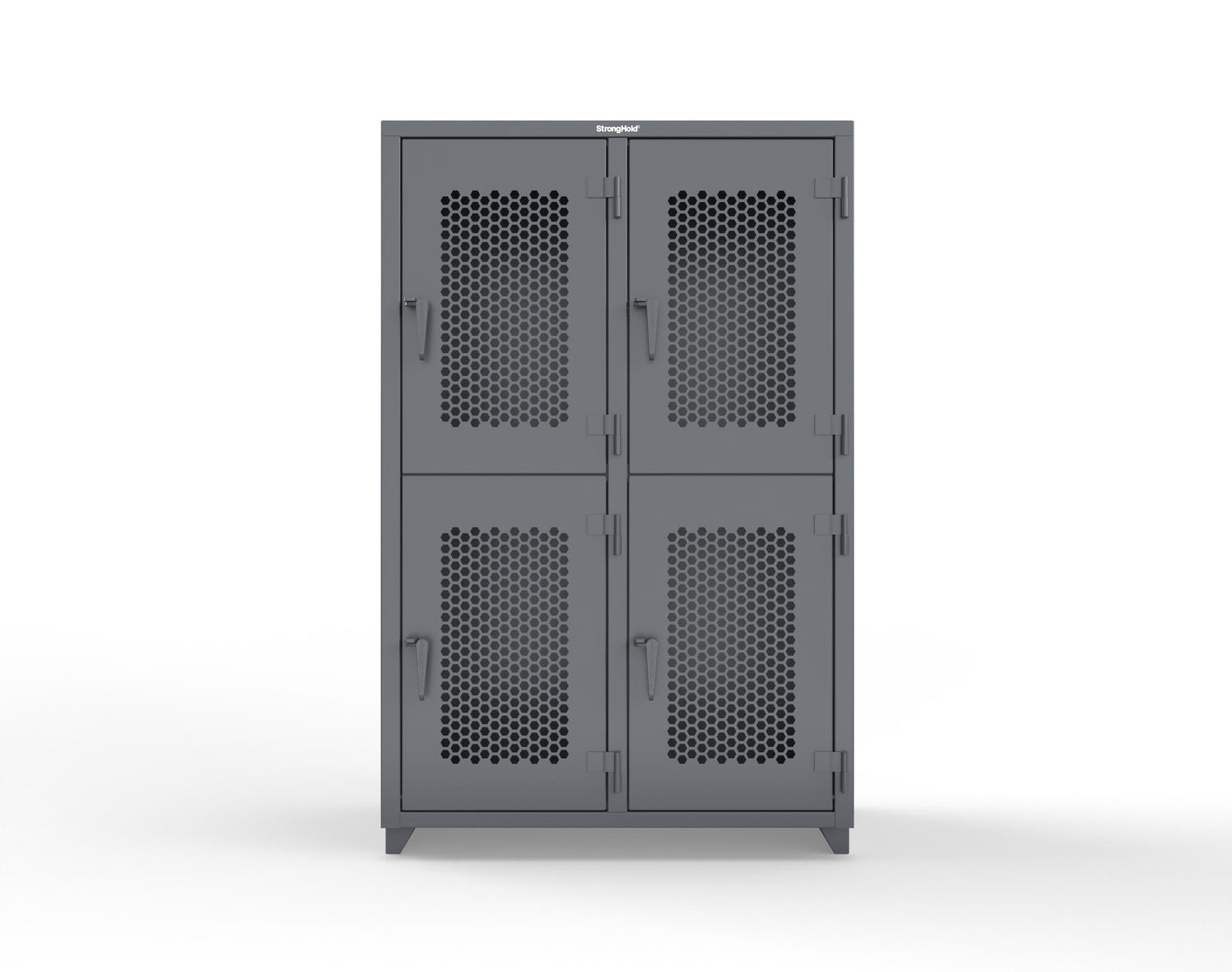 Extra Heavy Duty 14 GA Double-Tier Ventilated Locker, 4 Compartments - 48 in. W x 24 in. D x 75 in. H - 46-4H-24-2T-L-7024