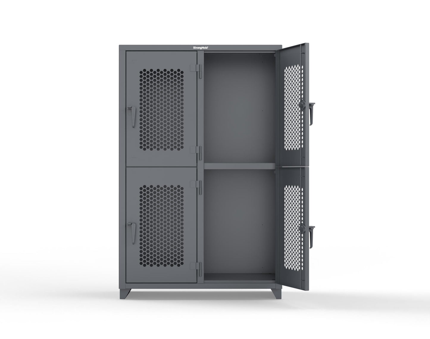 Extra Heavy Duty 14 GA Double-Tier Ventilated Locker, 4 Compartments - 48 in. W x 24 in. D x 75 in. H - 46-4H-24-2T-L-7024