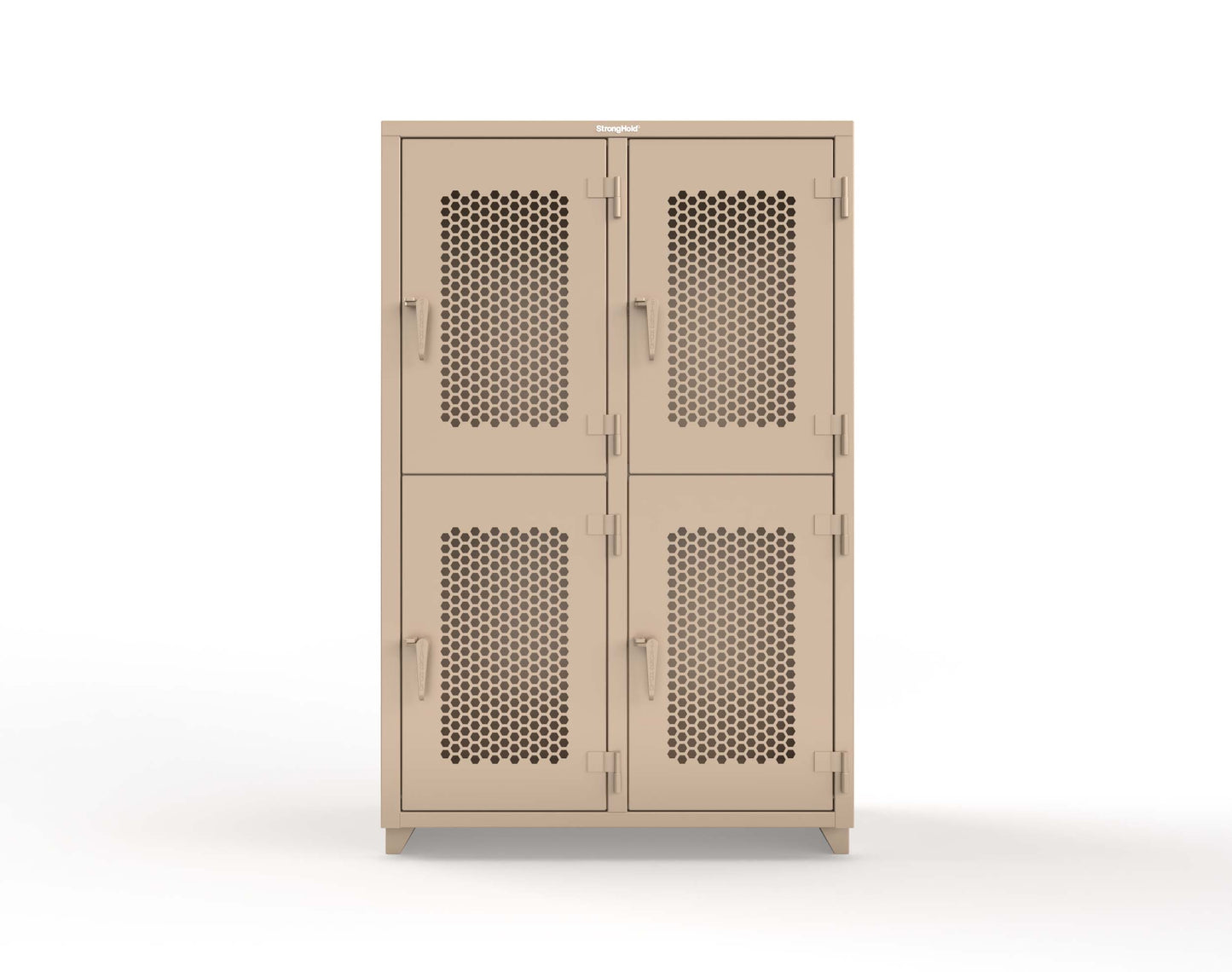Extra Heavy Duty 14 GA Double-Tier Ventilated Locker, 4 Compartments - 48 in. W x 24 in. D x 75 in. H - 46-4H-24-2T-L-1019