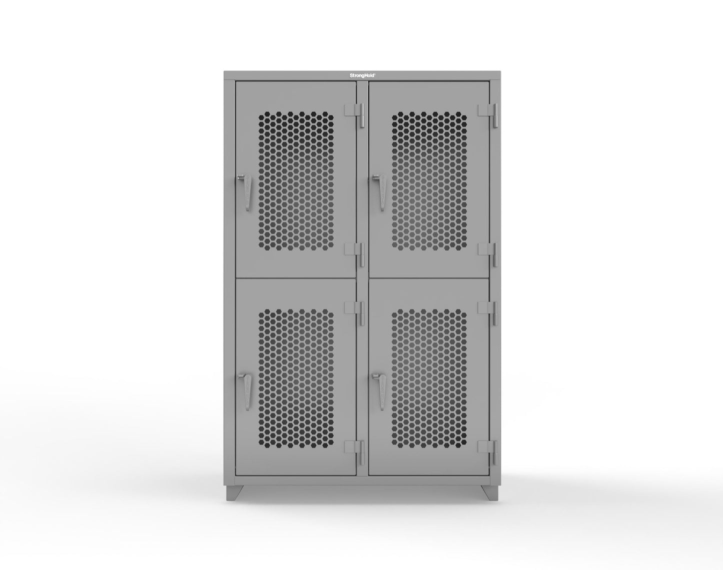 Extra Heavy Duty 14 GA Double-Tier Ventilated Locker, 4 Compartments - 48 in. W x 24 in. D x 75 in. H - 46-4H-24-2T-L-7037