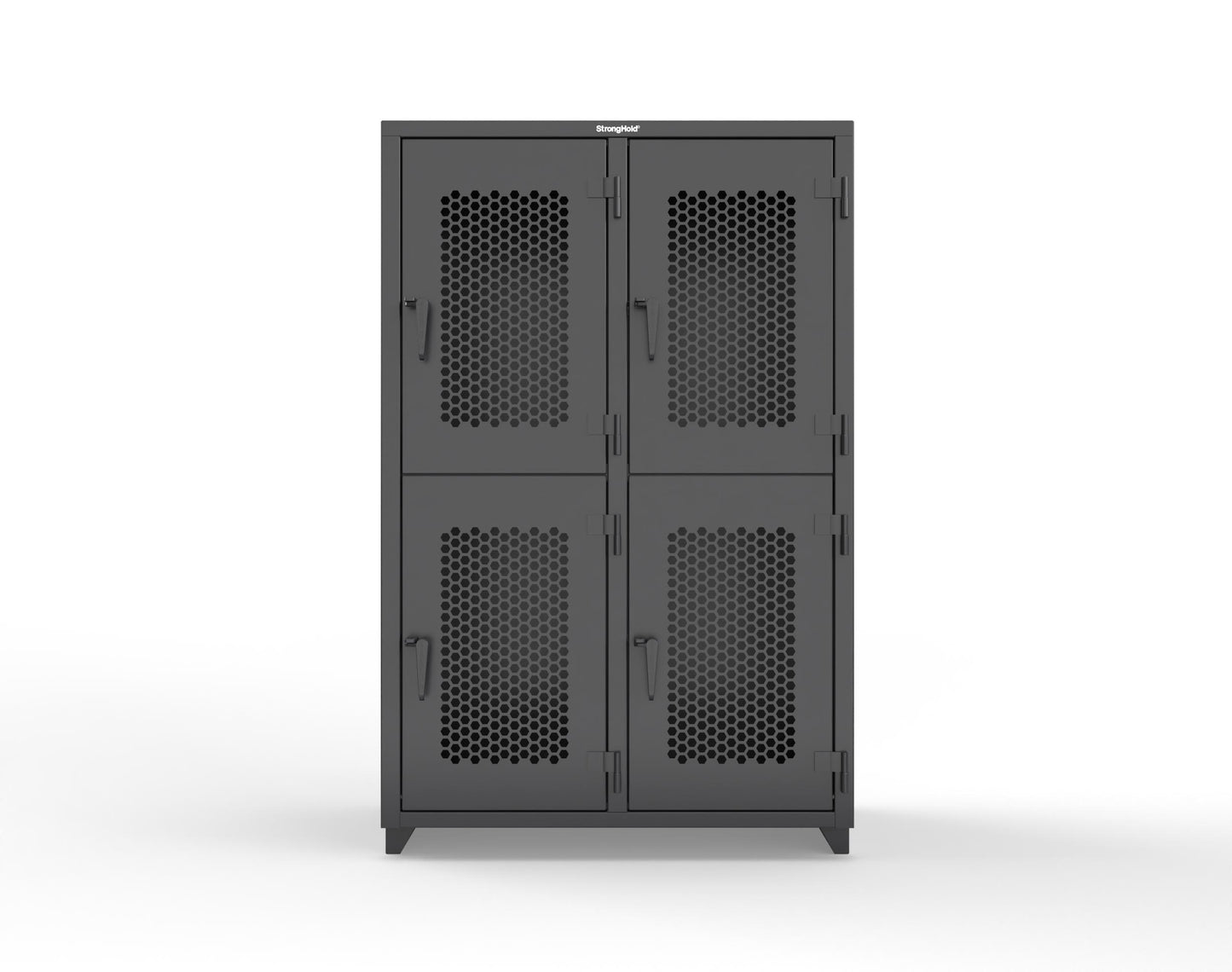 Extra Heavy Duty 14 GA Double-Tier Ventilated Locker, 4 Compartments - 48 in. W x 24 in. D x 75 in. H - 46-4H-24-2T-L-9005