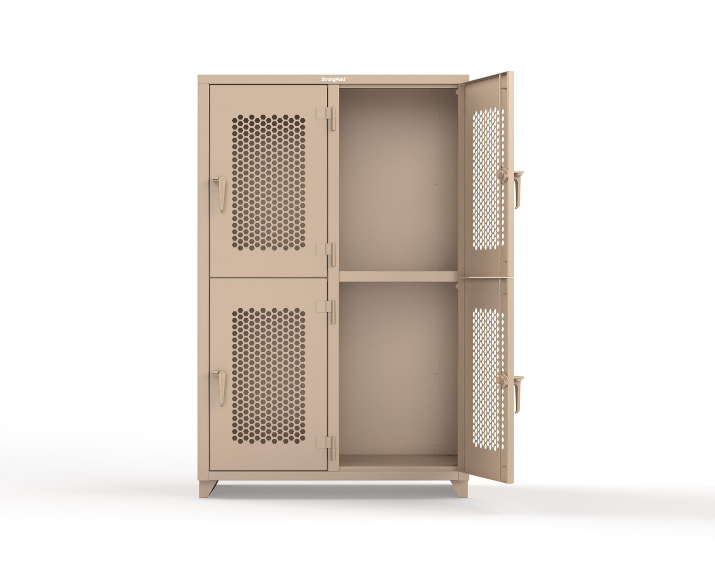 Extra Heavy Duty 14 GA Double-Tier Ventilated Locker, 4 Compartments - 48 in. W x 24 in. D x 75 in. H - 46-4H-24-2T-L-1019