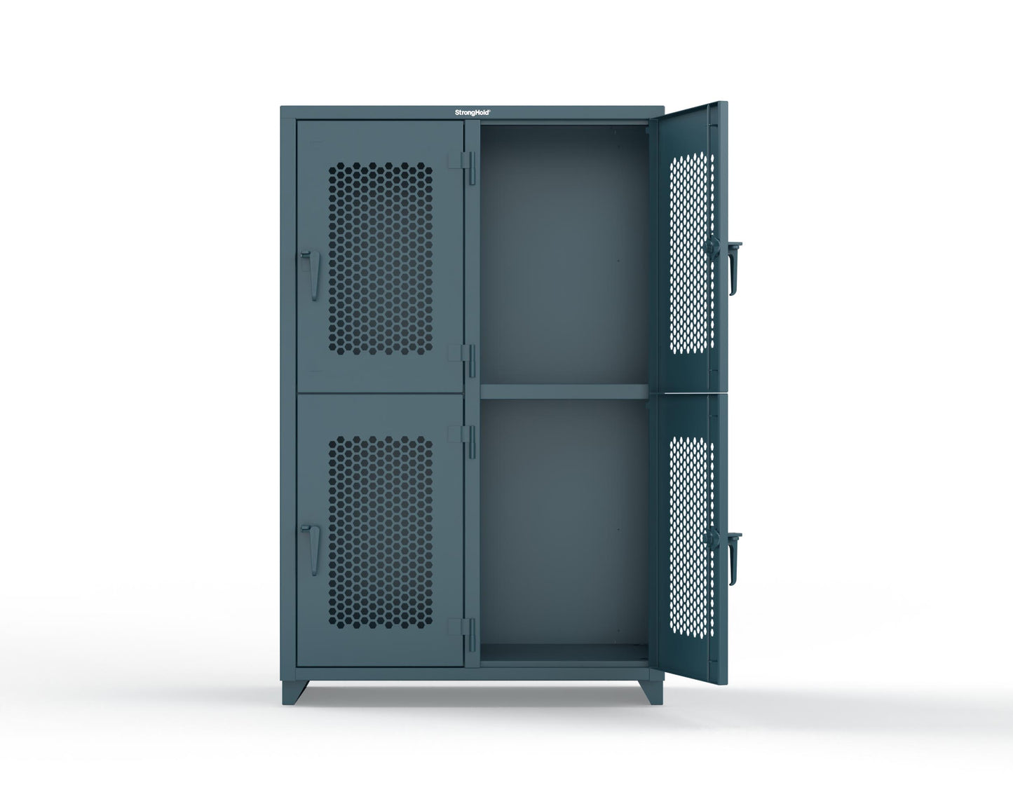 Extra Heavy Duty 14 GA Double-Tier Ventilated Locker, 4 Compartments - 48 in. W x 24 in. D x 75 in. H - 46-4H-24-2T-L-5001