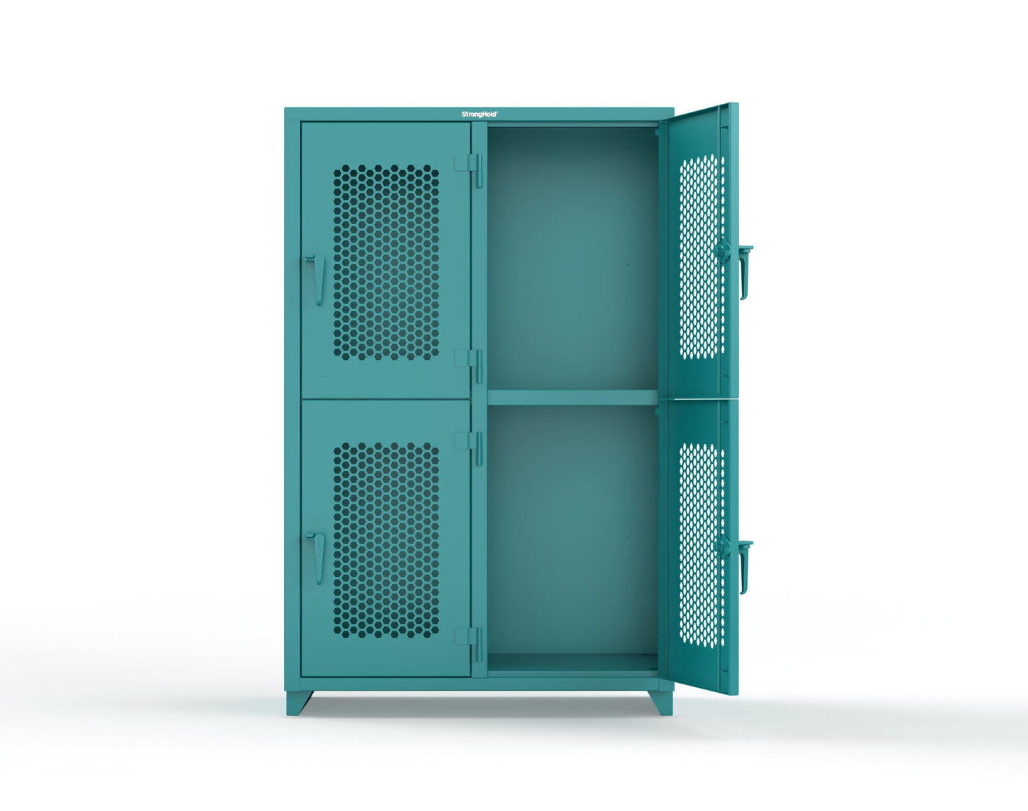 Extra Heavy Duty 14 GA Double-Tier Ventilated Locker, 4 Compartments - 48 in. W x 24 in. D x 75 in. H - 46-4H-24-2T-L-5021
