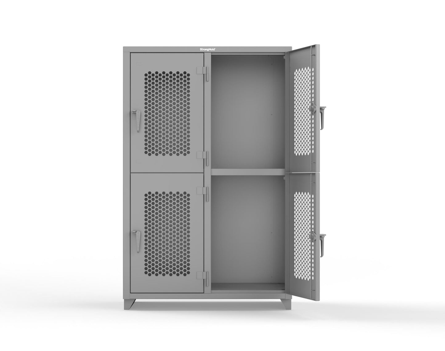Extra Heavy Duty 14 GA Double-Tier Ventilated Locker, 4 Compartments - 48 in. W x 24 in. D x 75 in. H - 46-4H-24-2T-L-7037