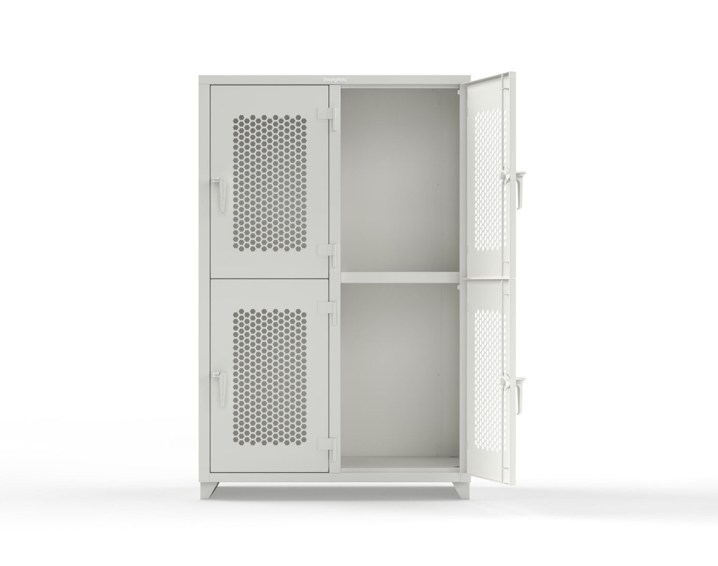 Extra Heavy Duty 14 GA Double-Tier Ventilated Locker, 4 Compartments - 48 in. W x 24 in. D x 75 in. H - 46-4H-24-2T-L-9003