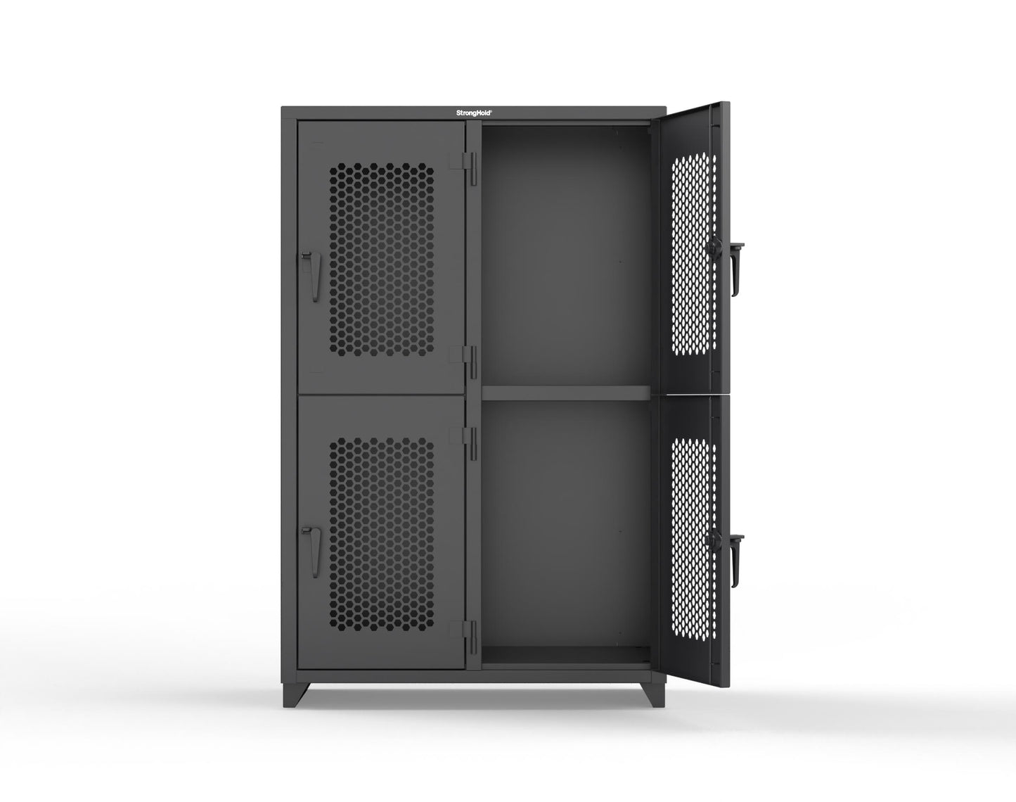 Extra Heavy Duty 14 GA Double-Tier Ventilated Locker, 4 Compartments - 48 in. W x 24 in. D x 75 in. H - 46-4H-24-2T-L-9005