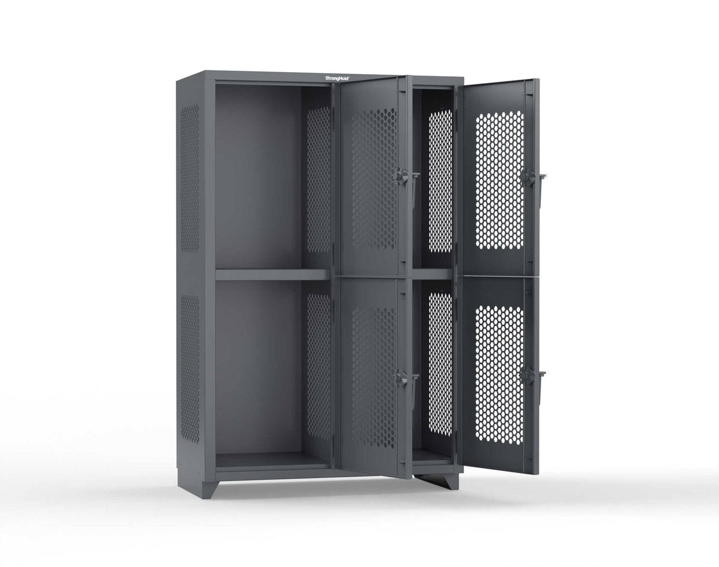 Extra Heavy Duty 14 GA Double-Tier Ventilated Locker, 4 Compartments - 48 in. W x 24 in. D x 75 in. H - 46-4H-24-2T-L-7024
