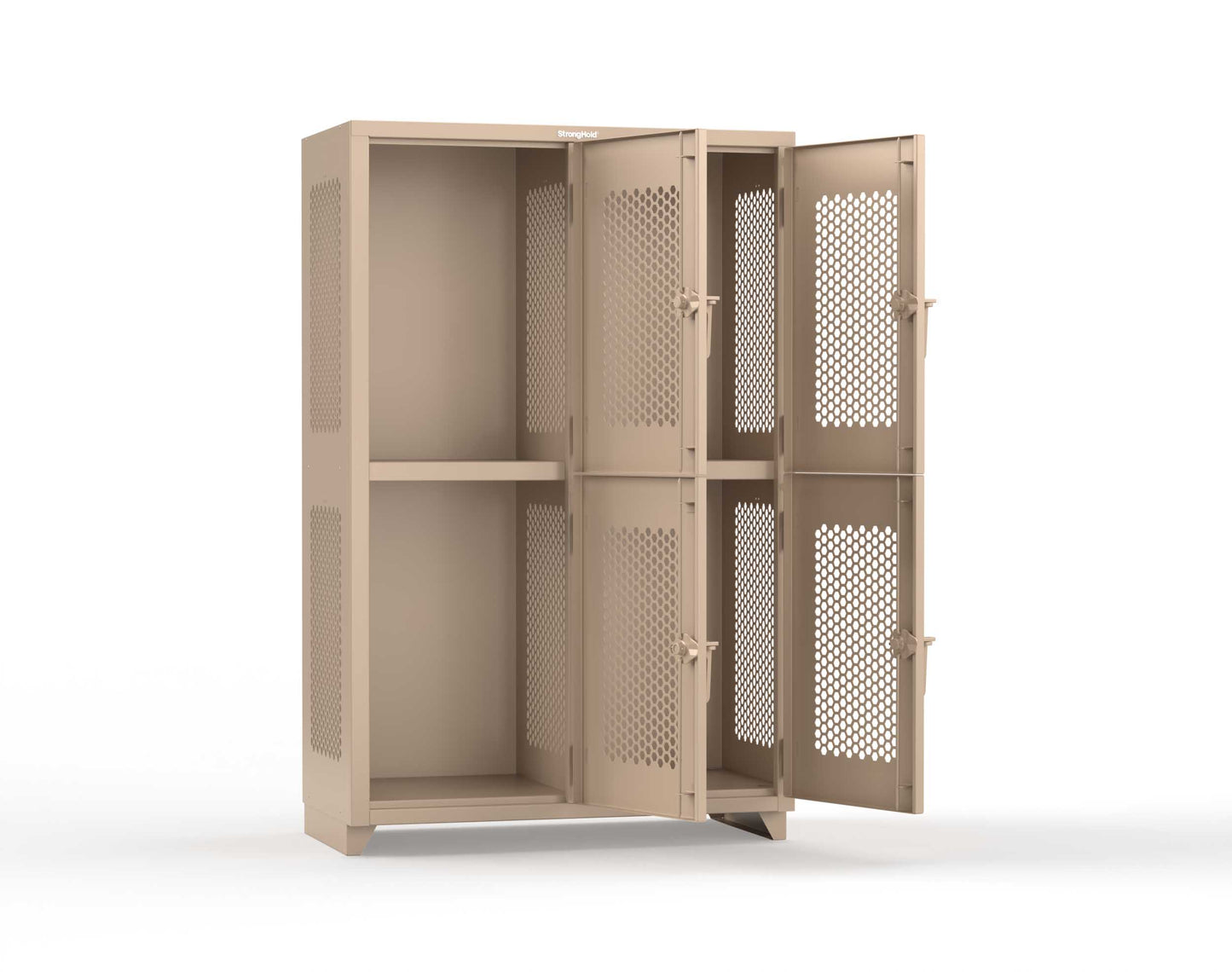 Extra Heavy Duty 14 GA Double-Tier Ventilated Locker, 4 Compartments - 48 in. W x 24 in. D x 75 in. H - 46-4H-24-2T-L-1019