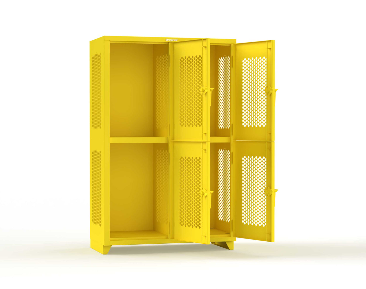 Extra Heavy Duty 14 GA Double-Tier Ventilated Locker, 4 Compartments - 48 in. W x 24 in. D x 75 in. H - 46-4H-24-2T-L-1021