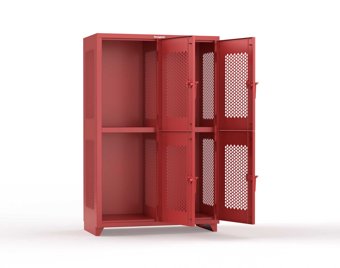 Extra Heavy Duty 14 GA Double-Tier Ventilated Locker, 4 Compartments - 48 in. W x 24 in. D x 75 in. H - 46-4H-24-2T-L-3001
