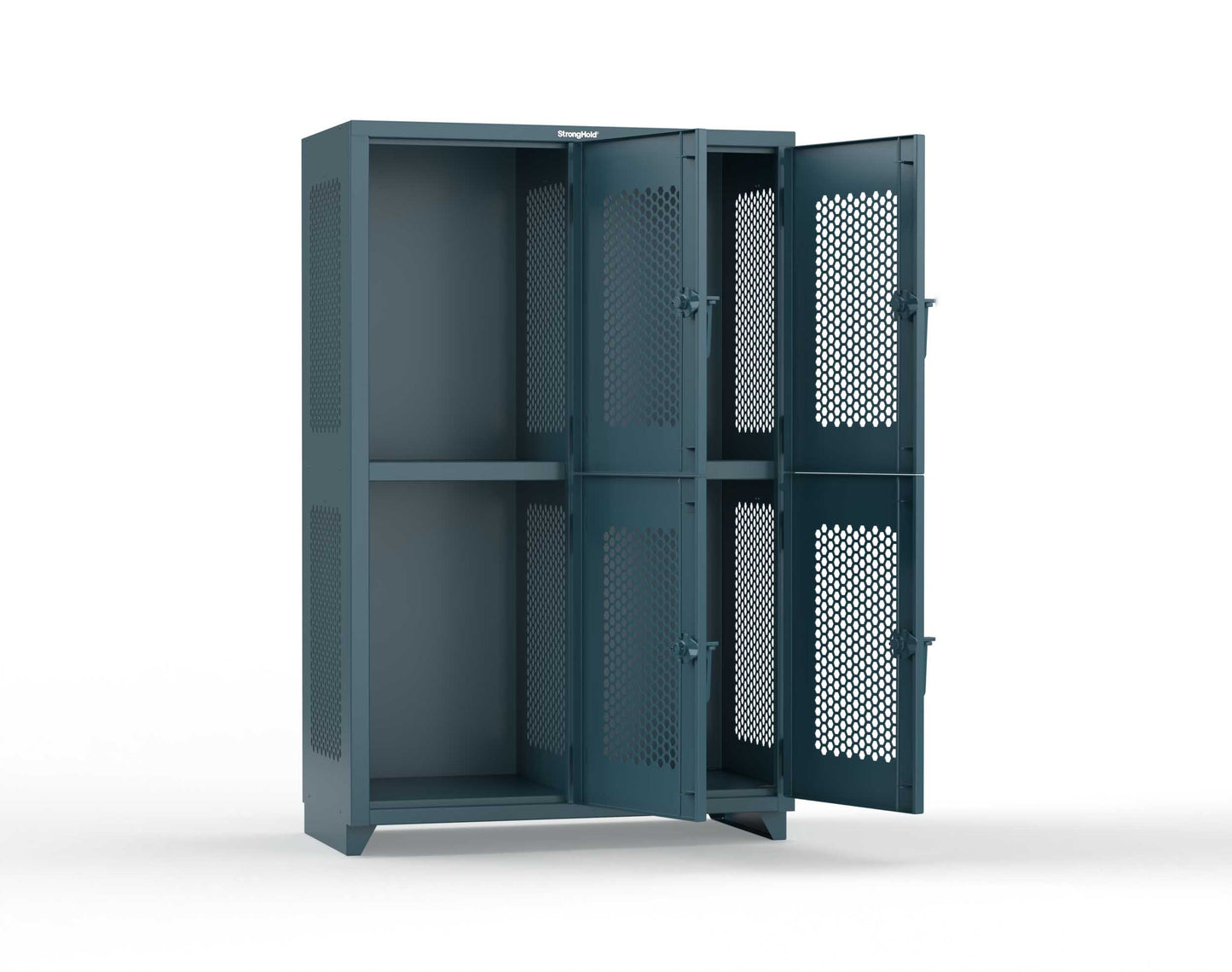 Extra Heavy Duty 14 GA Double-Tier Ventilated Locker, 4 Compartments - 48 in. W x 24 in. D x 75 in. H - 46-4H-24-2T-L-5001