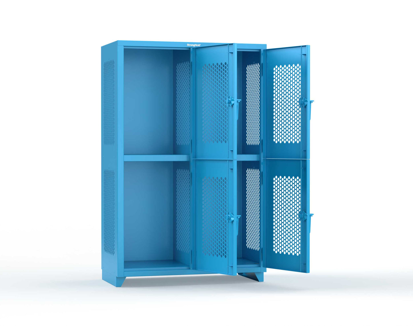 Extra Heavy Duty 14 GA Double-Tier Ventilated Locker, 4 Compartments - 48 in. W x 24 in. D x 75 in. H - 46-4H-24-2T-L-5012