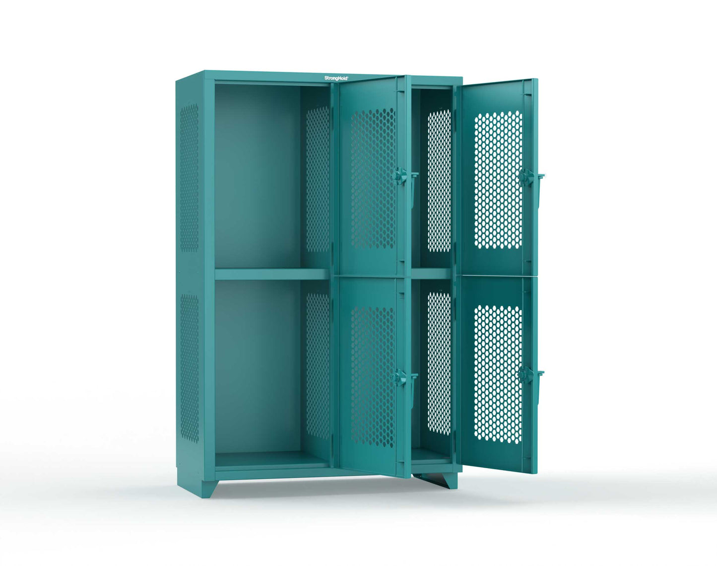 Extra Heavy Duty 14 GA Double-Tier Ventilated Locker, 4 Compartments - 48 in. W x 24 in. D x 75 in. H - 46-4H-24-2T-L-5021