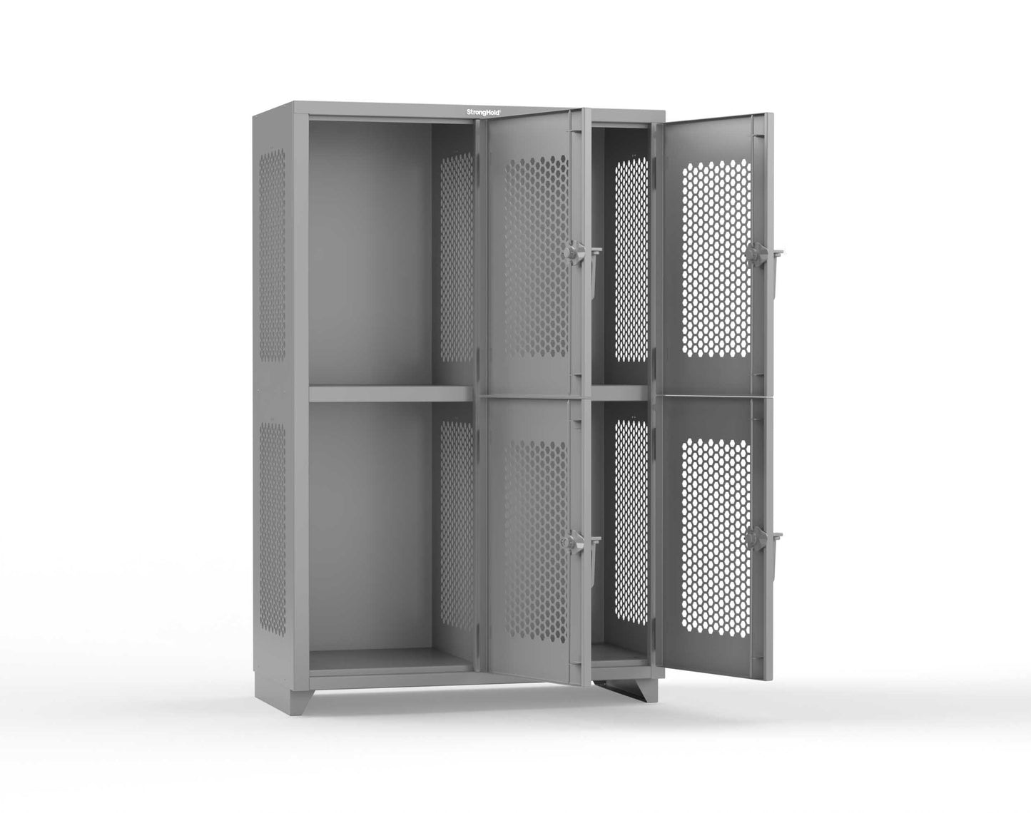 Extra Heavy Duty 14 GA Double-Tier Ventilated Locker, 4 Compartments - 48 in. W x 24 in. D x 75 in. H - 46-4H-24-2T-L-7037