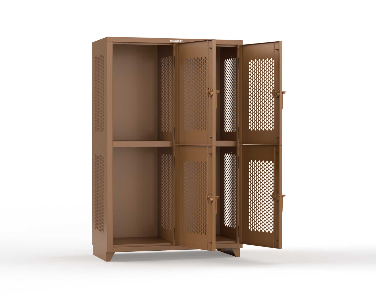 Extra Heavy Duty 14 GA Double-Tier Ventilated Locker, 4 Compartments - 48 in. W x 24 in. D x 75 in. H - 46-4H-24-2T-L-8008