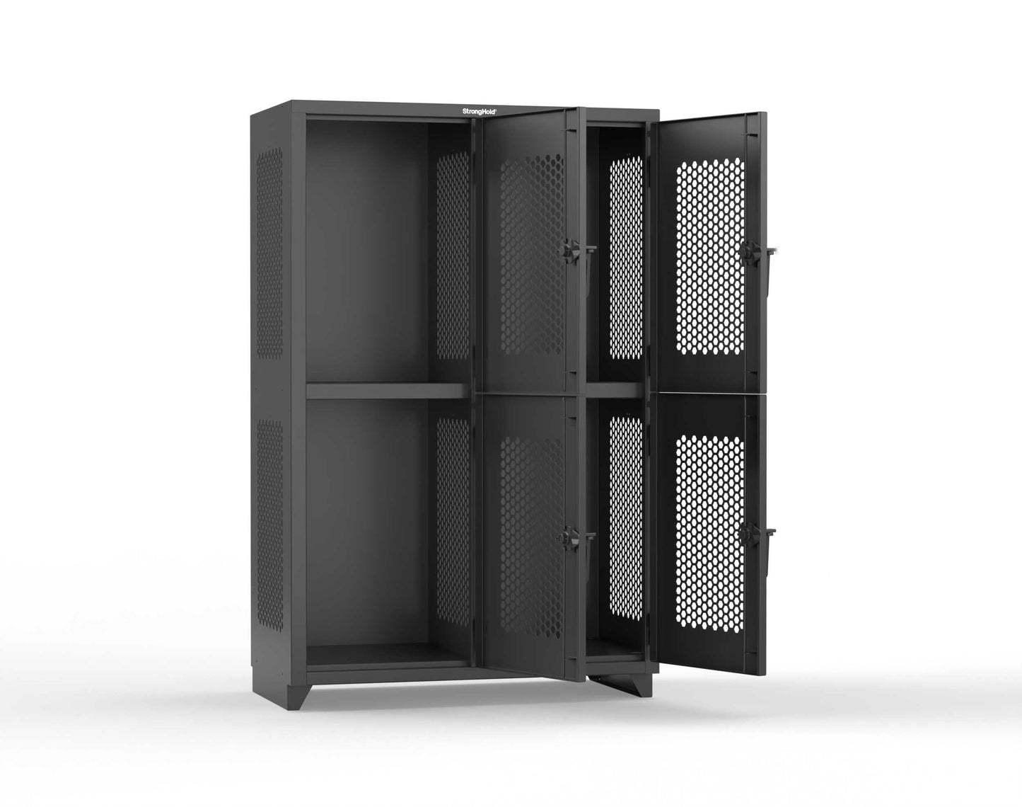 Extra Heavy Duty 14 GA Double-Tier Ventilated Locker, 4 Compartments - 48 in. W x 24 in. D x 75 in. H - 46-4H-24-2T-L-9005