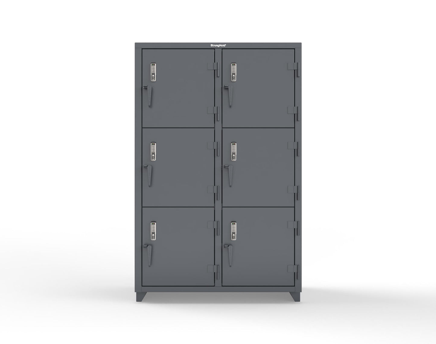 Extra Heavy Duty 14 GA Triple-Tier Locker with Keyless Entry Lock, 6 Compartments – 48 in. W x 24 in. D x 75 in. H - 46-6D-24-3T-EK-L-7024
