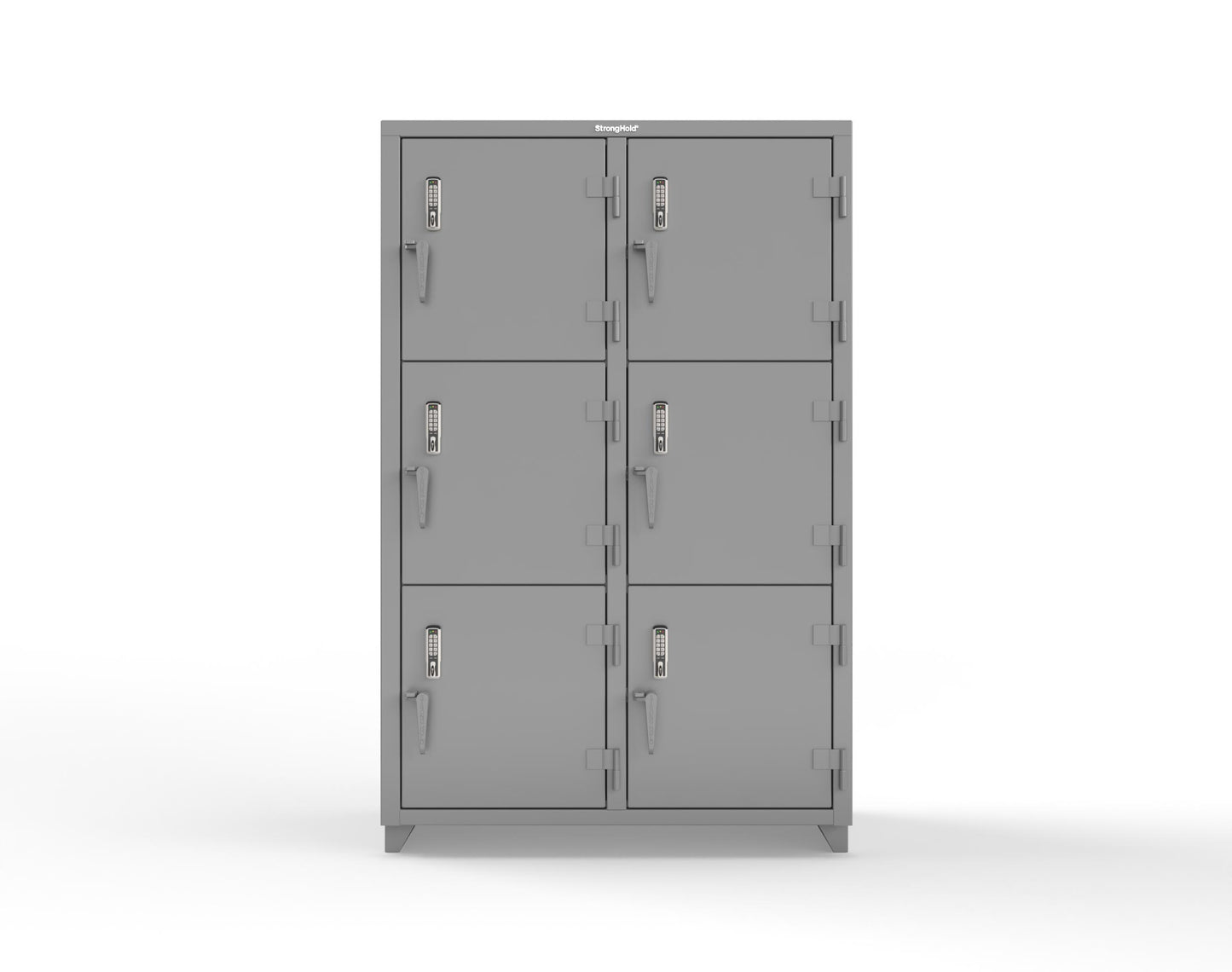 Extra Heavy Duty 14 GA Triple-Tier Locker with Keyless Entry Lock, 6 Compartments – 48 in. W x 24 in. D x 75 in. H - 46-6D-24-3T-EK-L-7037