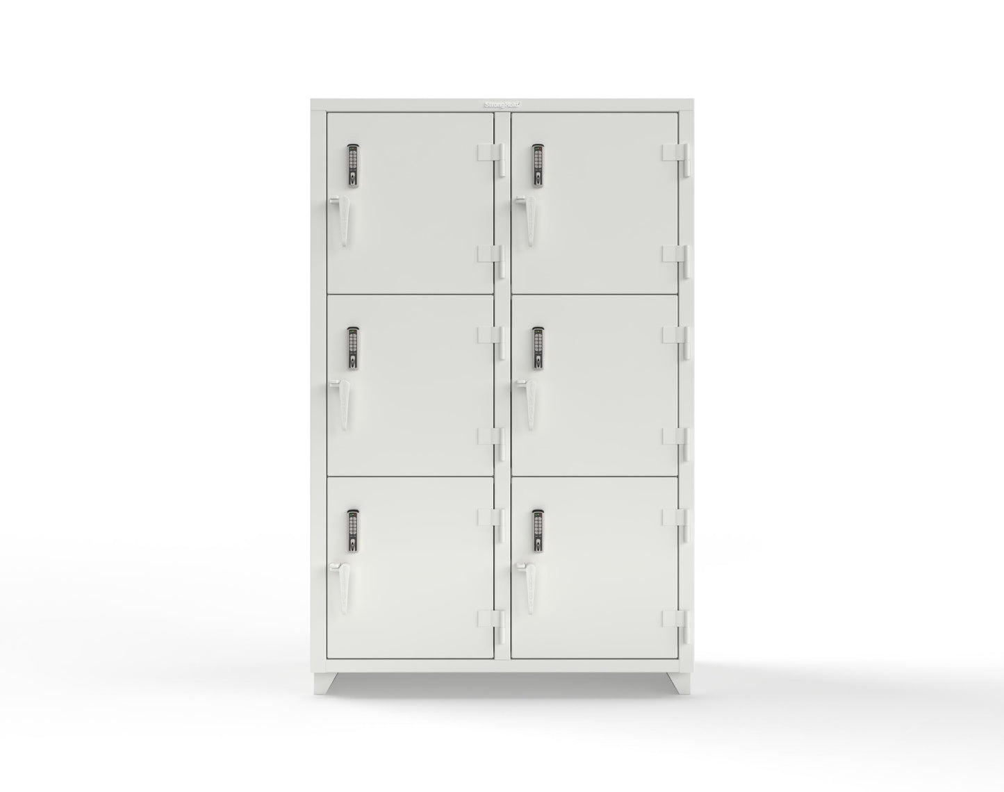 Extra Heavy Duty 14 GA Triple-Tier Locker with Keyless Entry Lock, 6 Compartments – 48 in. W x 24 in. D x 75 in. H - 46-6D-24-3T-EK-L-9003