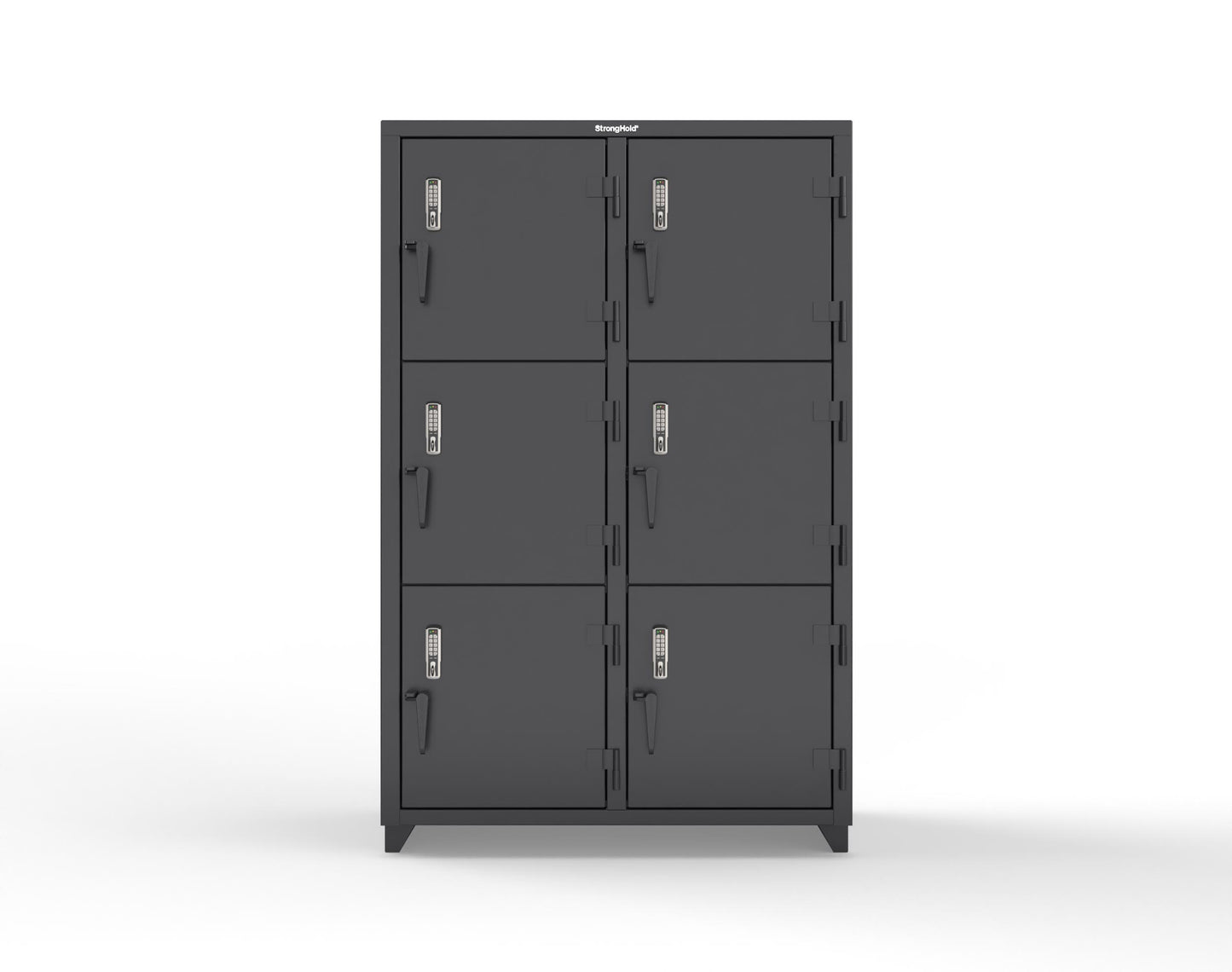 Extra Heavy Duty 14 GA Triple-Tier Locker with Keyless Entry Lock, 6 Compartments – 48 in. W x 24 in. D x 75 in. H - 46-6D-24-3T-EK-L-9005