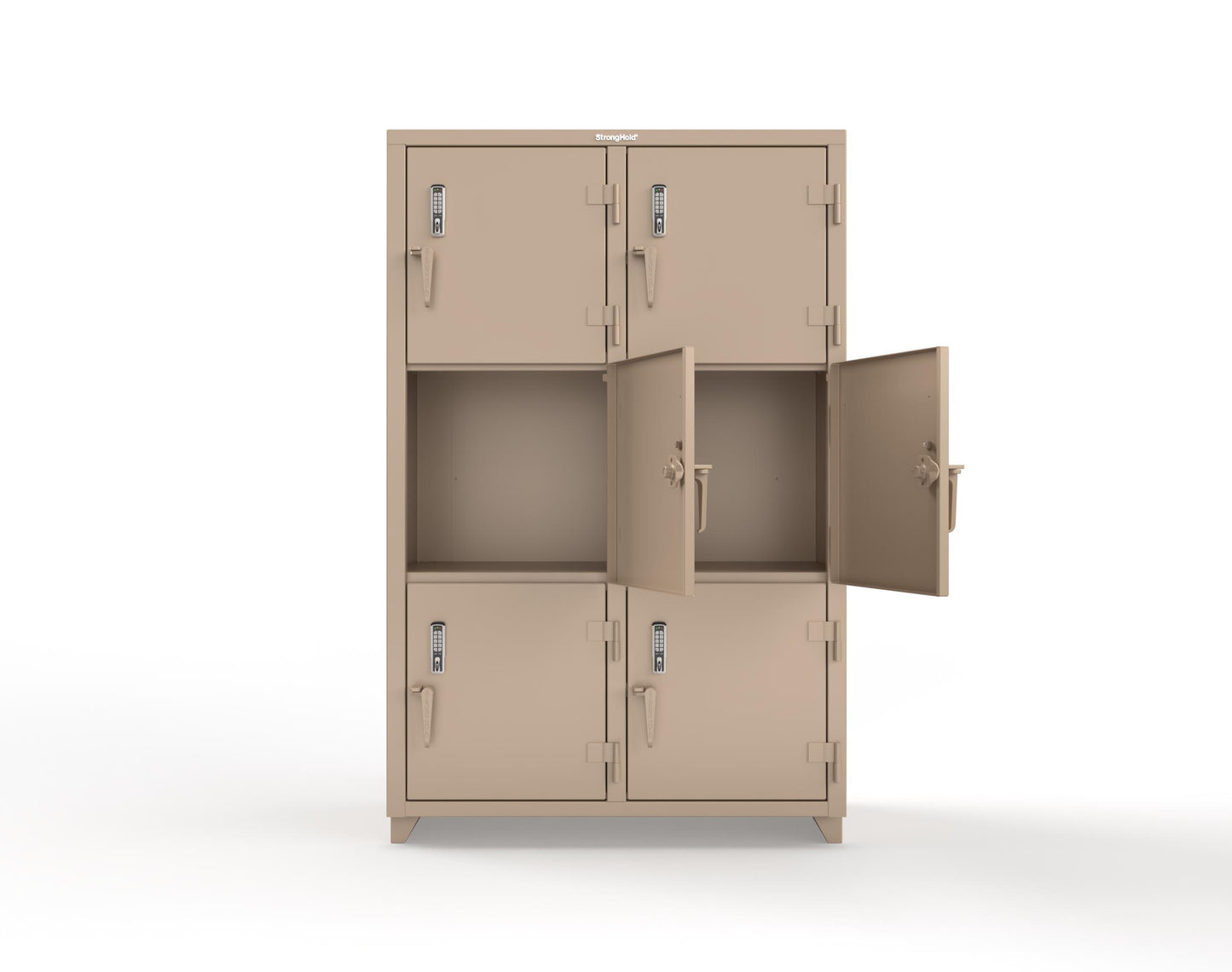 Extra Heavy Duty 14 GA Triple-Tier Locker with Keyless Entry Lock, 6 Compartments – 48 in. W x 24 in. D x 75 in. H - 46-6D-24-3T-EK-L-1019