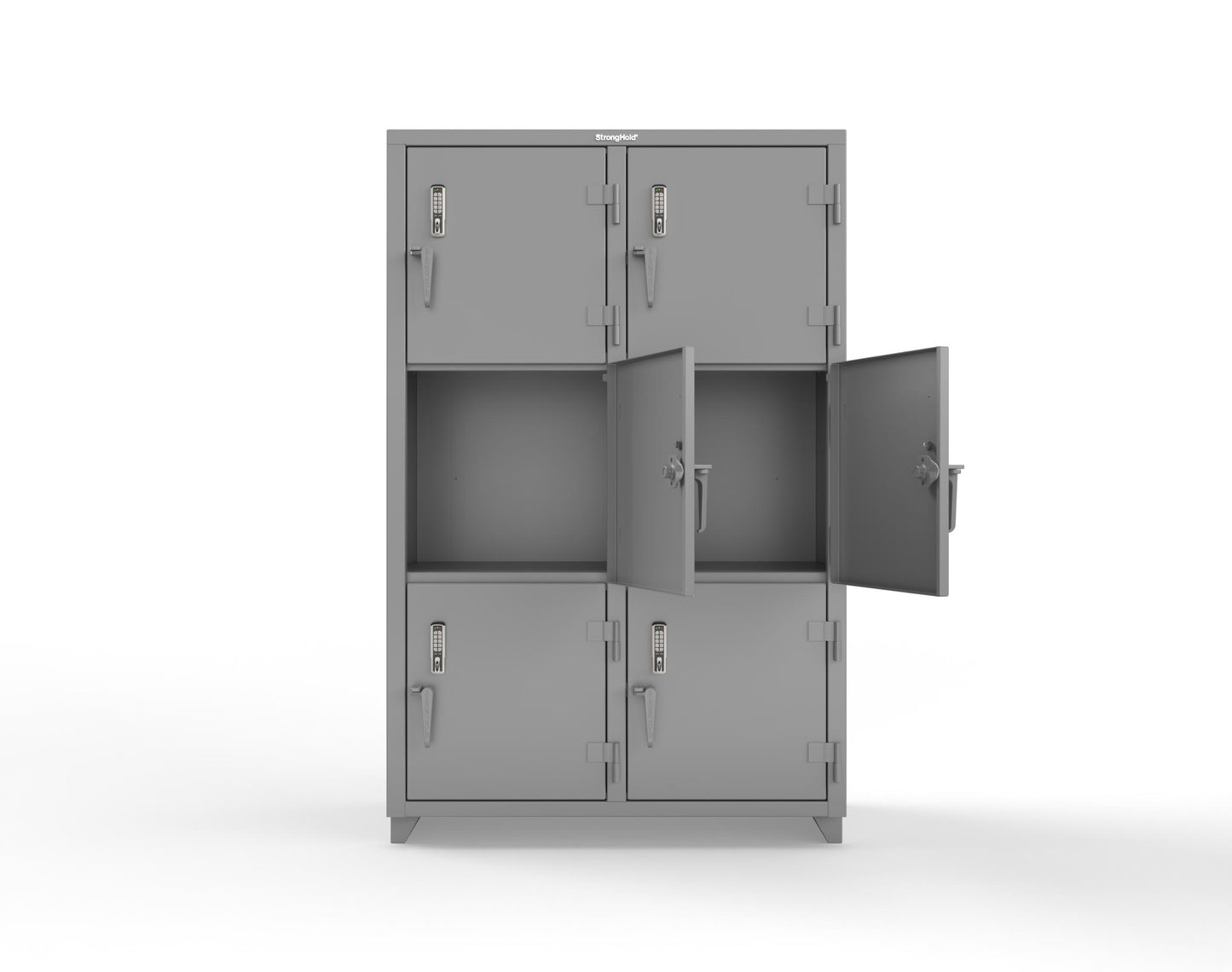 Extra Heavy Duty 14 GA Triple-Tier Locker with Keyless Entry Lock, 6 Compartments – 48 in. W x 24 in. D x 75 in. H - 46-6D-24-3T-EK-L-7037