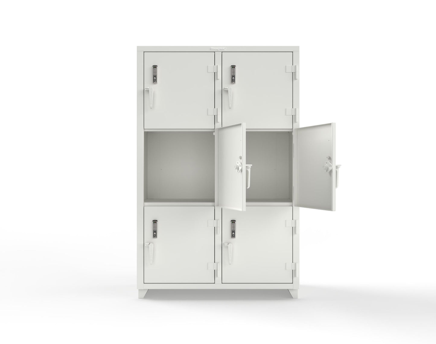 Extra Heavy Duty 14 GA Triple-Tier Locker with Keyless Entry Lock, 6 Compartments – 48 in. W x 24 in. D x 75 in. H - 46-6D-24-3T-EK-L-9003