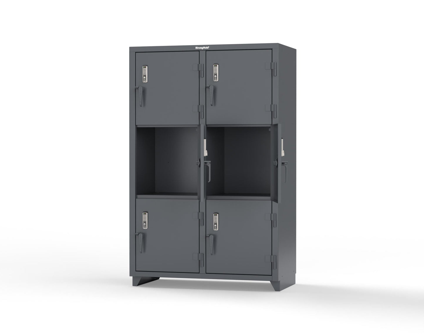 Extra Heavy Duty 14 GA Triple-Tier Locker with Keyless Entry Lock, 6 Compartments – 48 in. W x 24 in. D x 75 in. H - 46-6D-24-3T-EK-L-7024