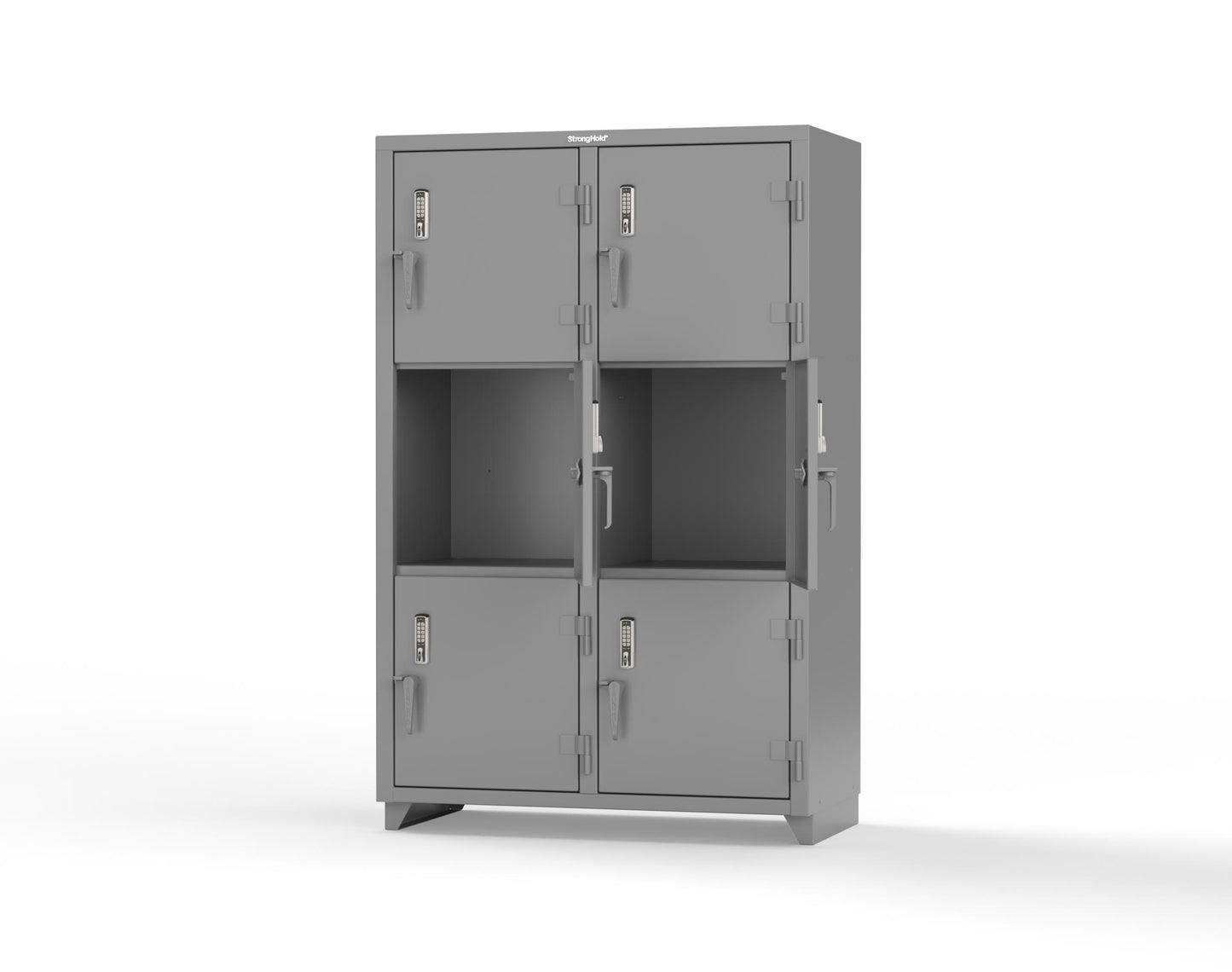 Extra Heavy Duty 14 GA Triple-Tier Locker with Keyless Entry Lock, 6 Compartments – 48 in. W x 24 in. D x 75 in. H - 46-6D-24-3T-EK-L-7037