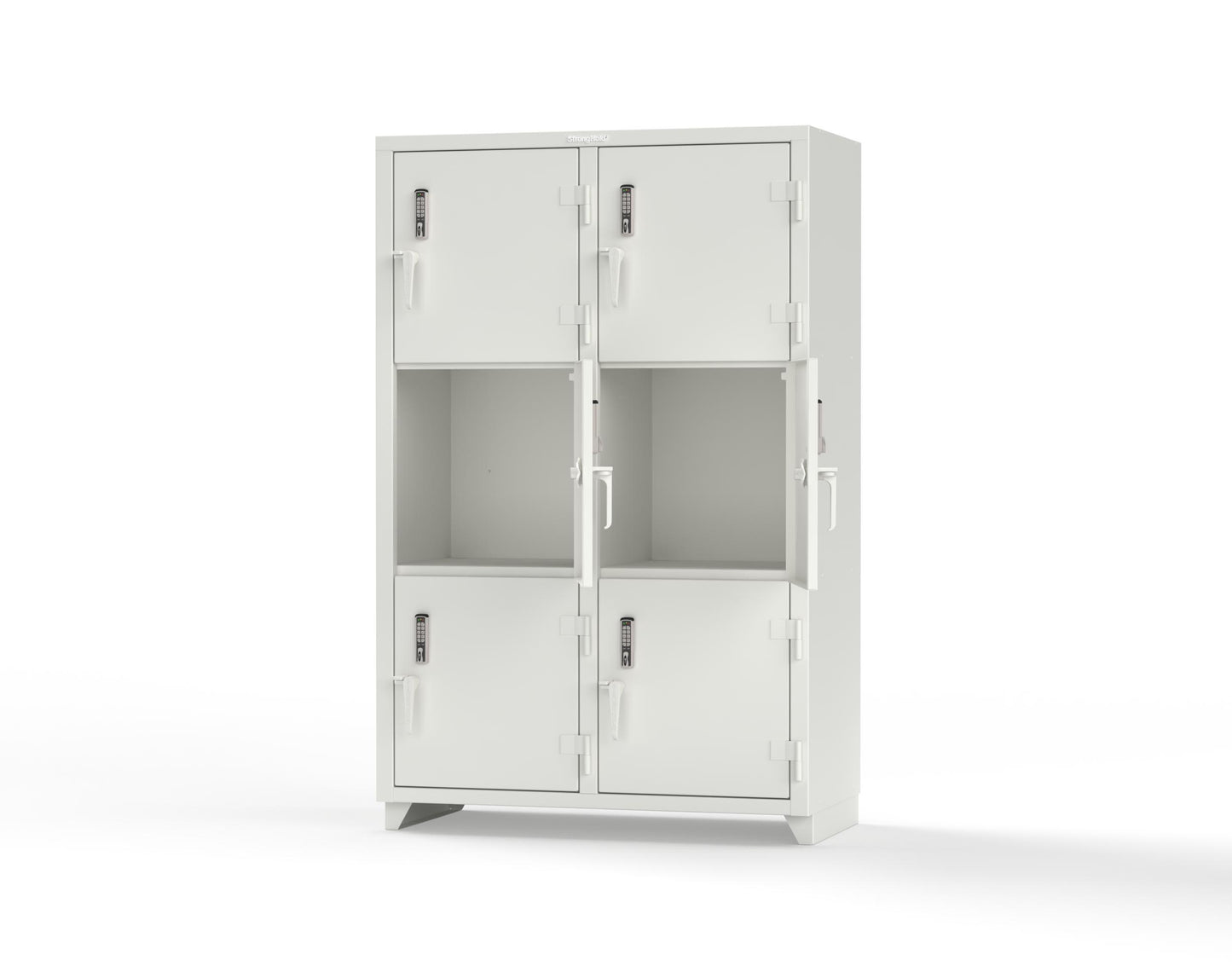 Extra Heavy Duty 14 GA Triple-Tier Locker with Keyless Entry Lock, 6 Compartments – 48 in. W x 24 in. D x 75 in. H - 46-6D-24-3T-EK-L-9003
