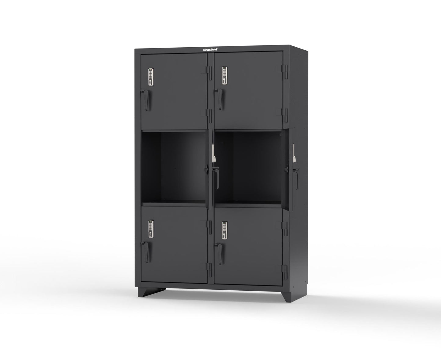 Extra Heavy Duty 14 GA Triple-Tier Locker with Keyless Entry Lock, 6 Compartments – 48 in. W x 24 in. D x 75 in. H - 46-6D-24-3T-EK-L-9005