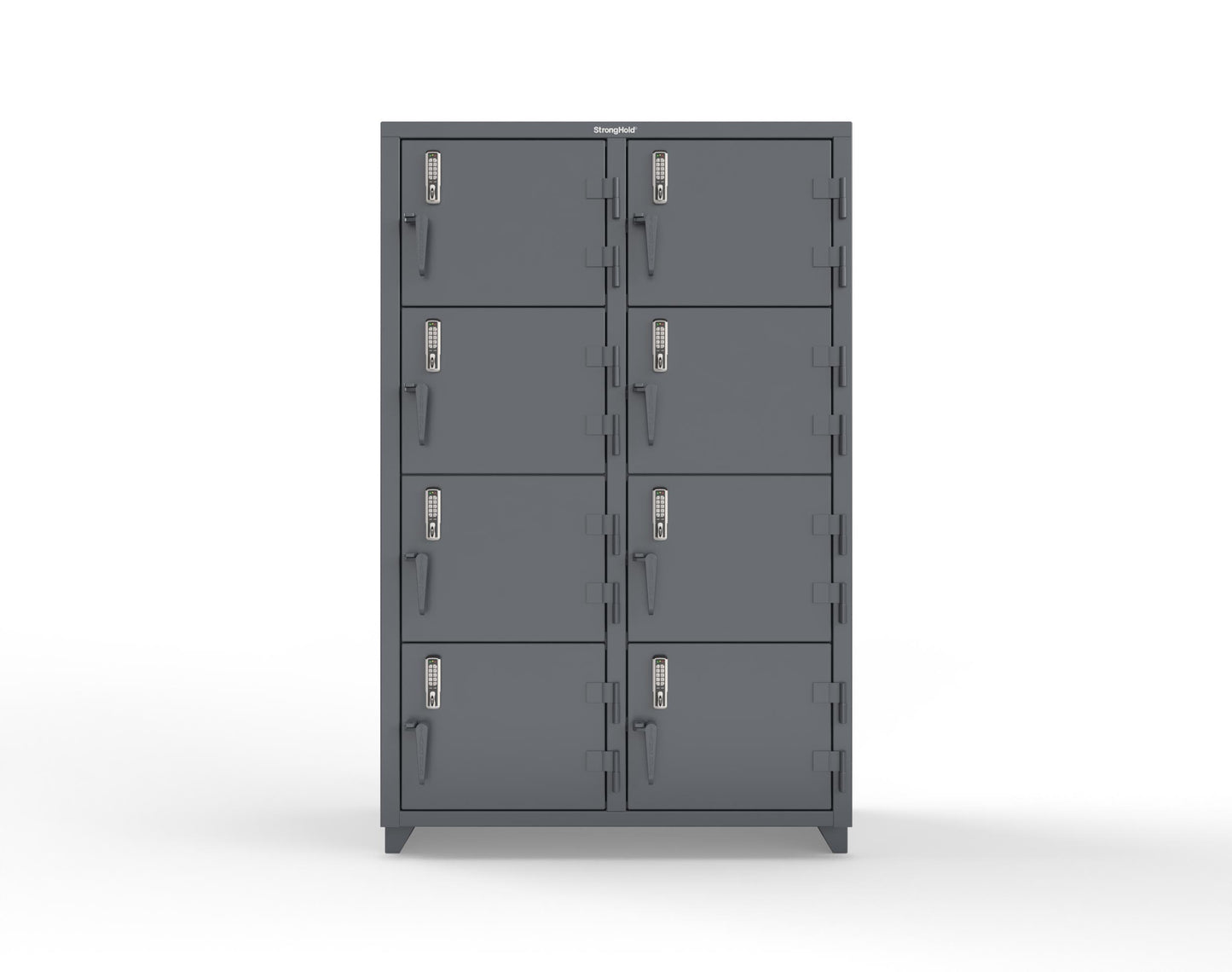 Extra Heavy Duty 14 GA 4-Tier Locker with Keyless Entry Lock, 8 Compartments - 48 in. W x 24 in. D x 75 in. H - 46-8D-24-4T-EK-L-7024