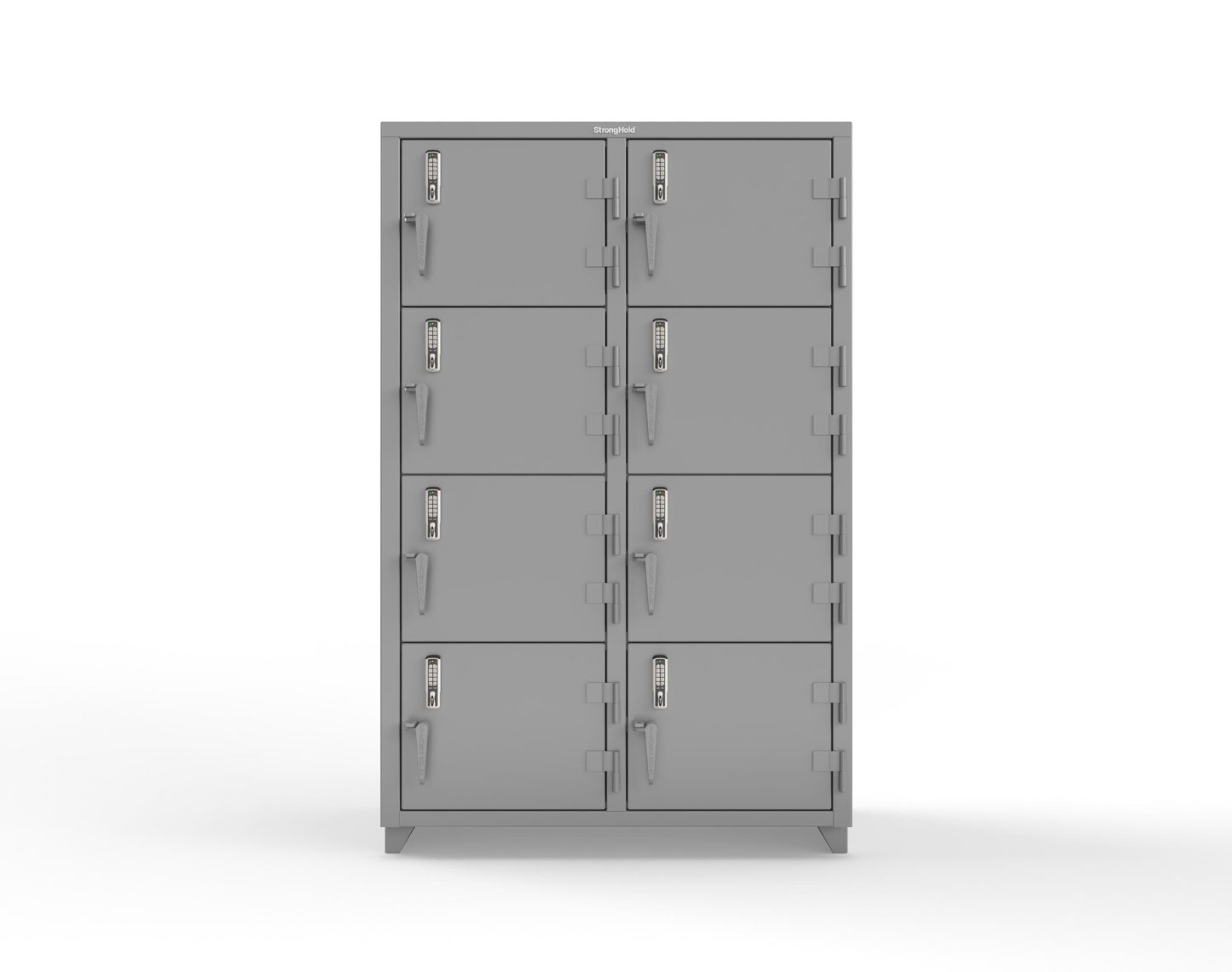 Extra Heavy Duty 14 GA 4-Tier Locker with Keyless Entry Lock, 8 Compartments - 48 in. W x 24 in. D x 75 in. H - 46-8D-24-4T-EK-L-7037