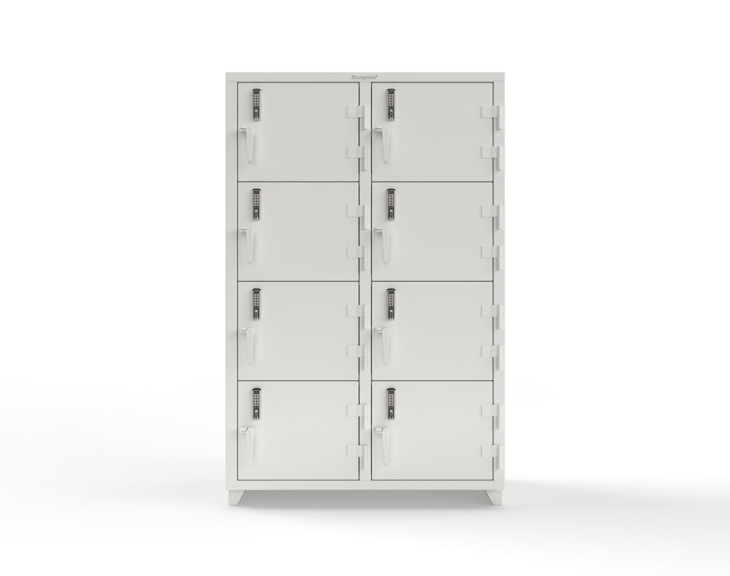 Extra Heavy Duty 14 GA 4-Tier Locker with Keyless Entry Lock, 8 Compartments - 48 in. W x 24 in. D x 75 in. H - 46-8D-24-4T-EK-L-9003