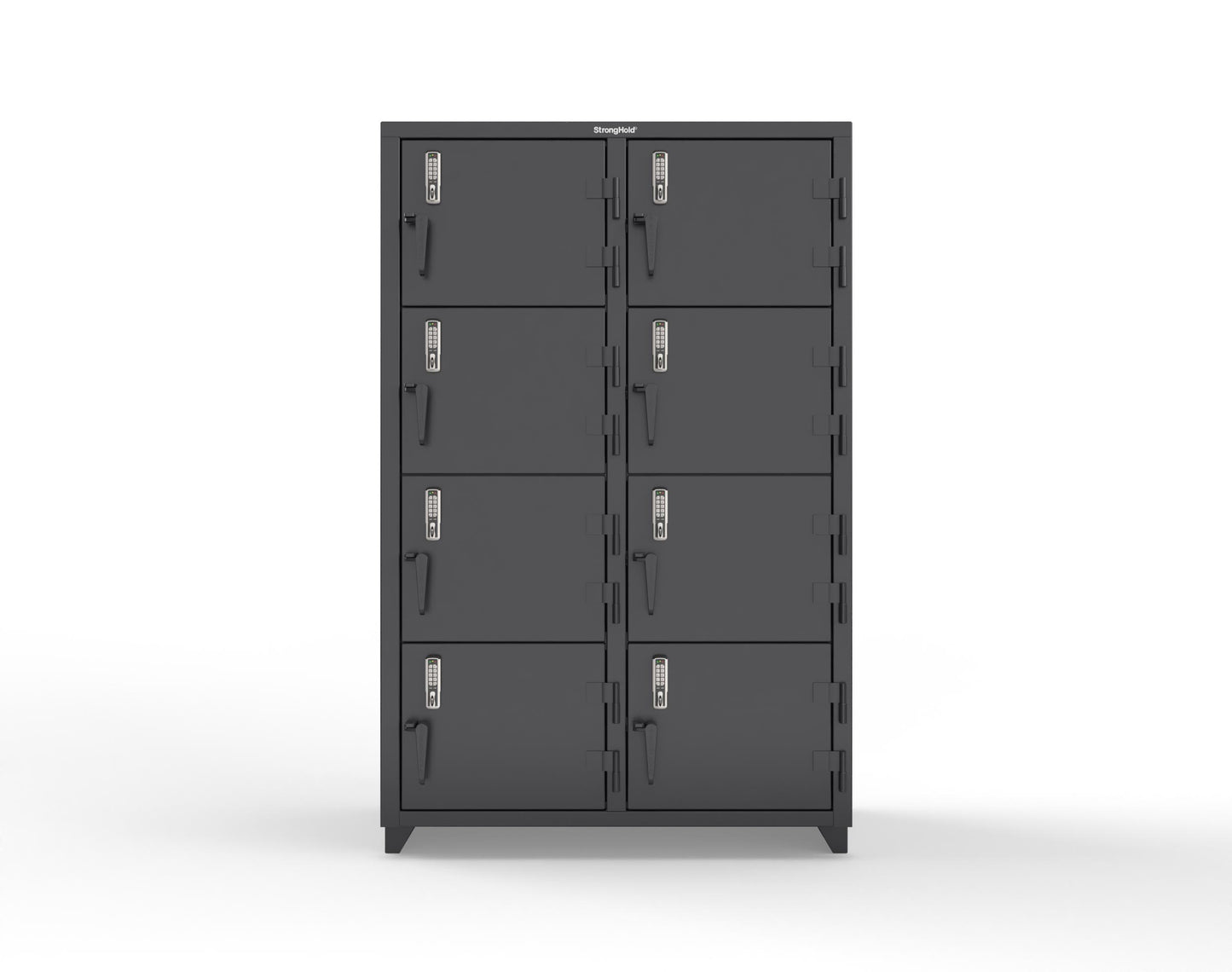 Extra Heavy Duty 14 GA 4-Tier Locker with Keyless Entry Lock, 8 Compartments - 48 in. W x 24 in. D x 75 in. H - 46-8D-24-4T-EK-L-9005