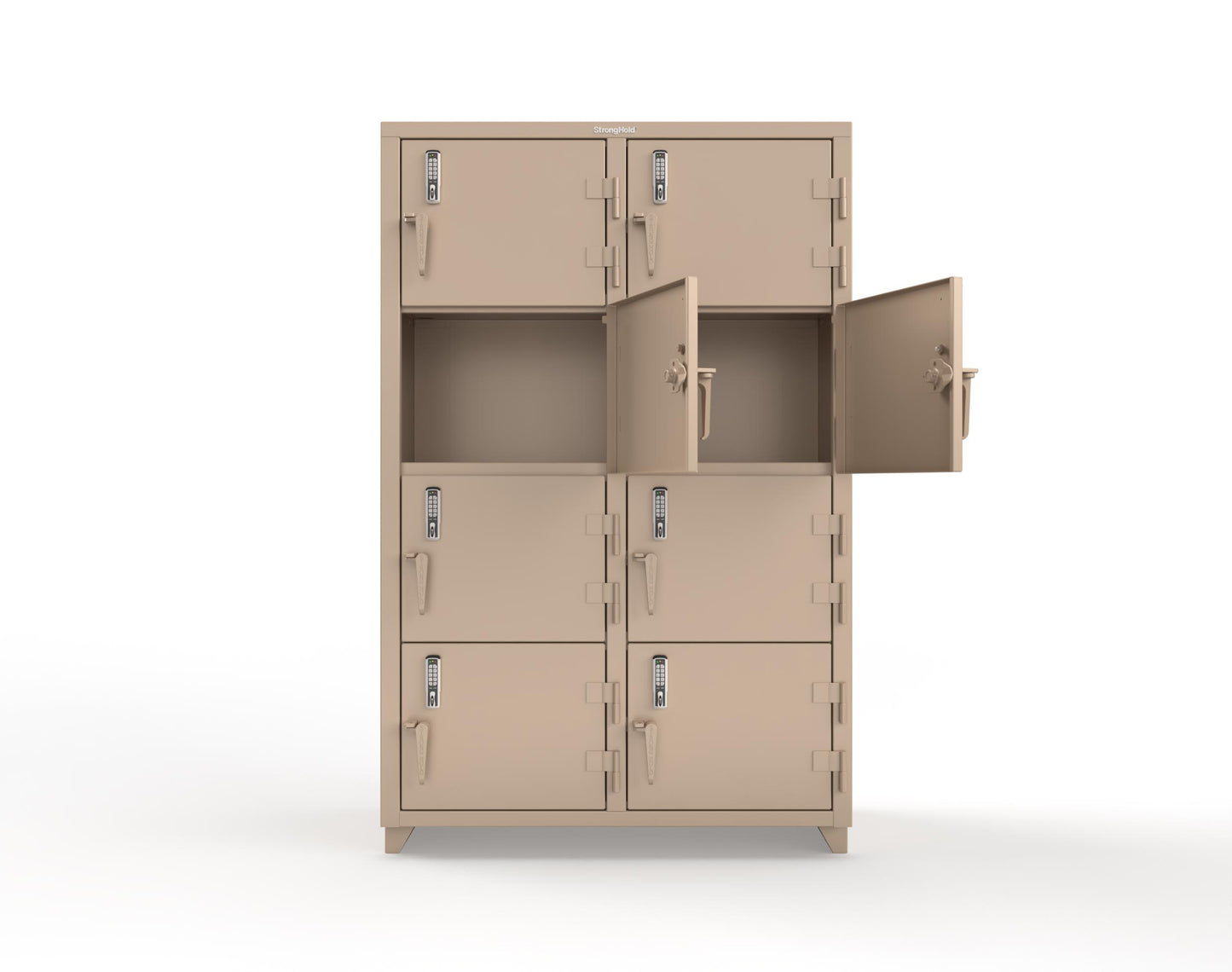 Extra Heavy Duty 14 GA 4-Tier Locker with Keyless Entry Lock, 8 Compartments - 48 in. W x 24 in. D x 75 in. H - 46-8D-24-4T-EK-L-1019
