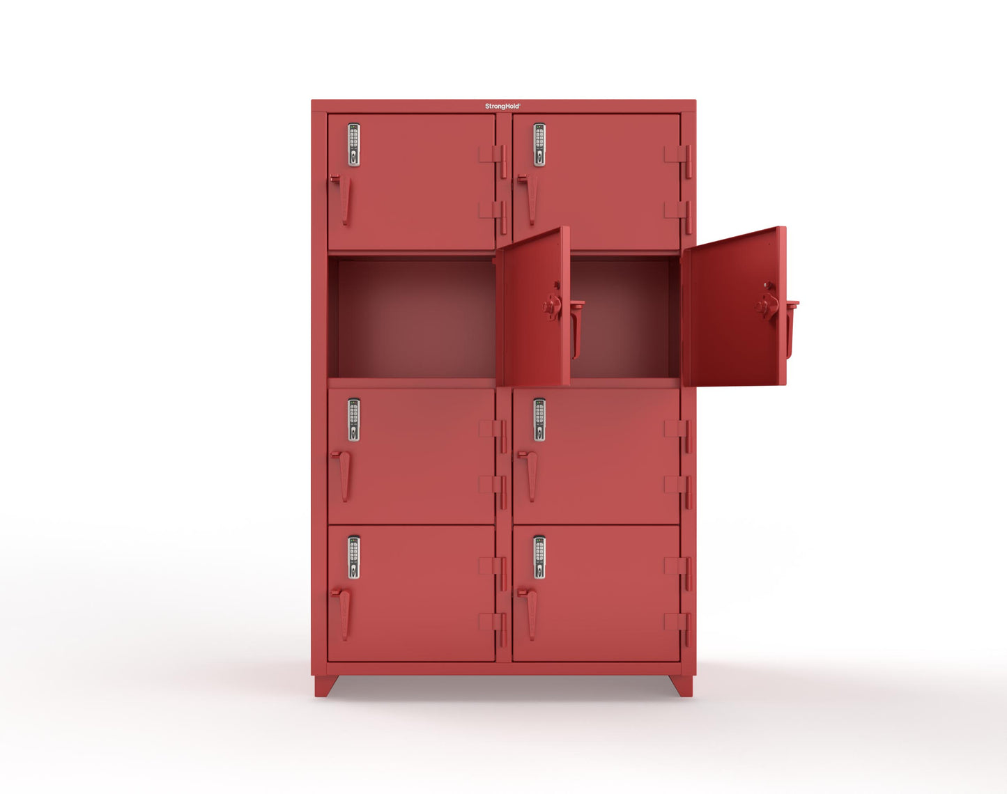Extra Heavy Duty 14 GA 4-Tier Locker with Keyless Entry Lock, 8 Compartments - 48 in. W x 24 in. D x 75 in. H - 46-8D-24-4T-EK-L-3001