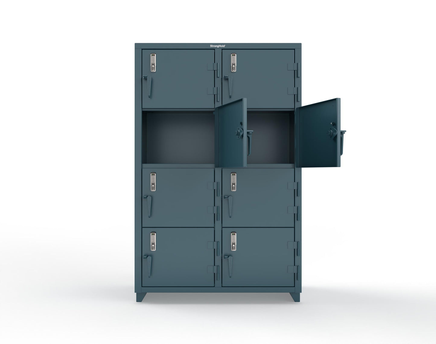 Extra Heavy Duty 14 GA 4-Tier Locker with Keyless Entry Lock, 8 Compartments - 48 in. W x 24 in. D x 75 in. H - 46-8D-24-4T-EK-L-5001