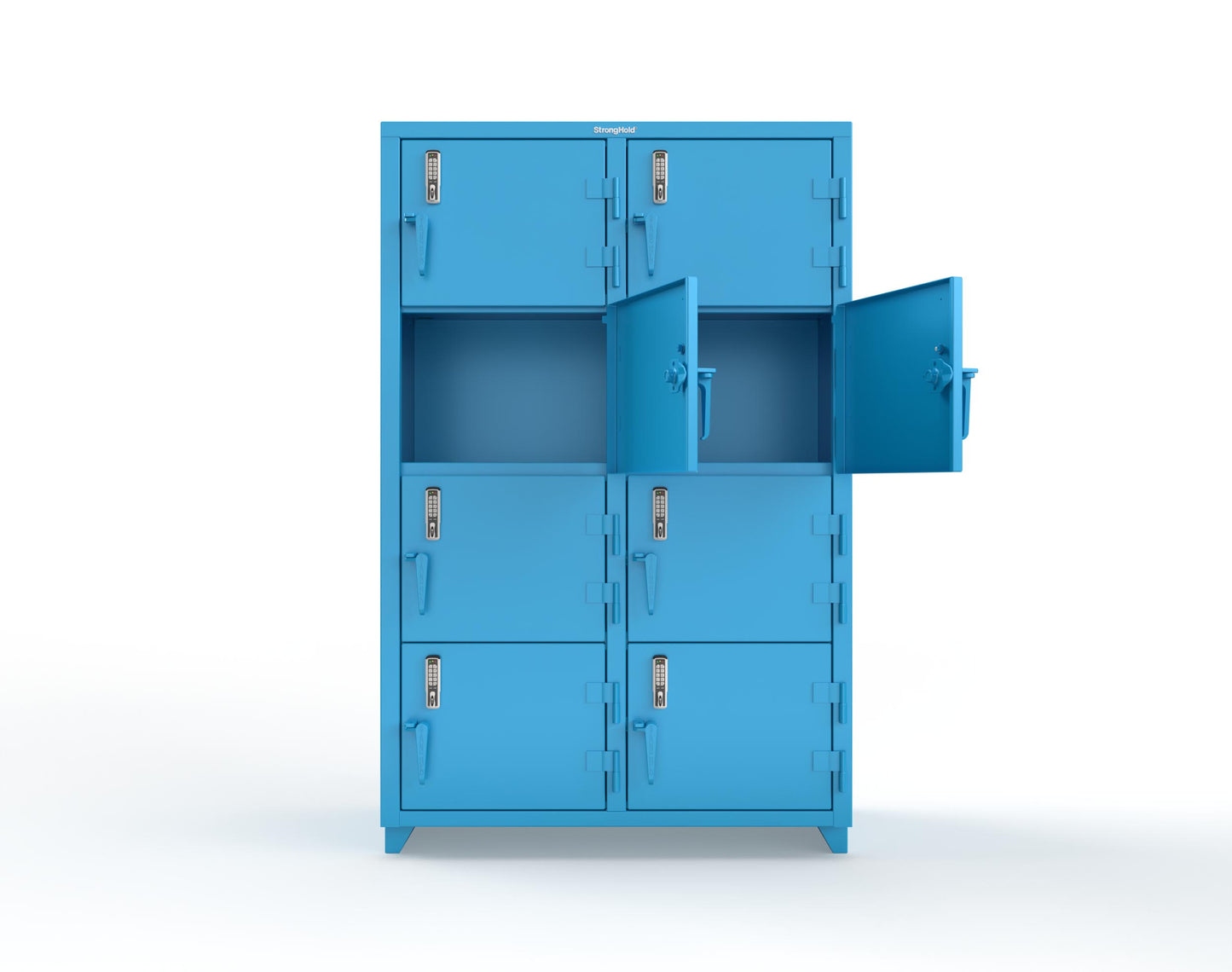 Extra Heavy Duty 14 GA 4-Tier Locker with Keyless Entry Lock, 8 Compartments - 48 in. W x 24 in. D x 75 in. H - 46-8D-24-4T-EK-L-5012
