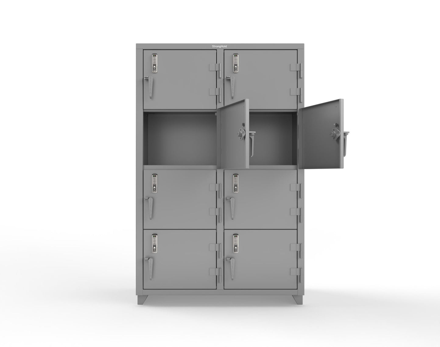 Extra Heavy Duty 14 GA 4-Tier Locker with Keyless Entry Lock, 8 Compartments - 48 in. W x 24 in. D x 75 in. H - 46-8D-24-4T-EK-L-7037