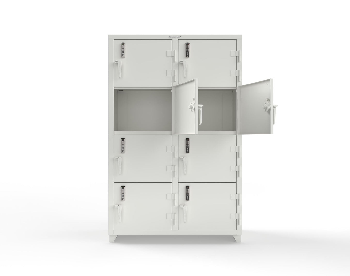 Extra Heavy Duty 14 GA 4-Tier Locker with Keyless Entry Lock, 8 Compartments - 48 in. W x 24 in. D x 75 in. H - 46-8D-24-4T-EK-L-9003