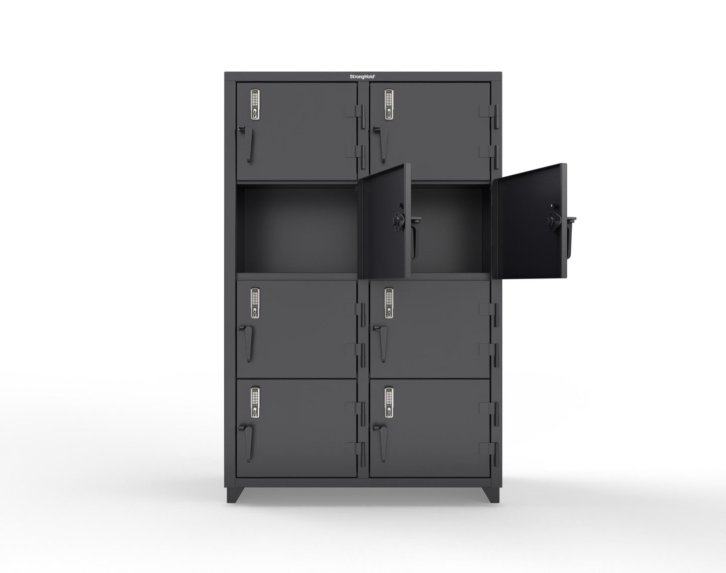 Extra Heavy Duty 14 GA 4-Tier Locker with Keyless Entry Lock, 8 Compartments - 48 in. W x 24 in. D x 75 in. H - 46-8D-24-4T-EK-L-9005